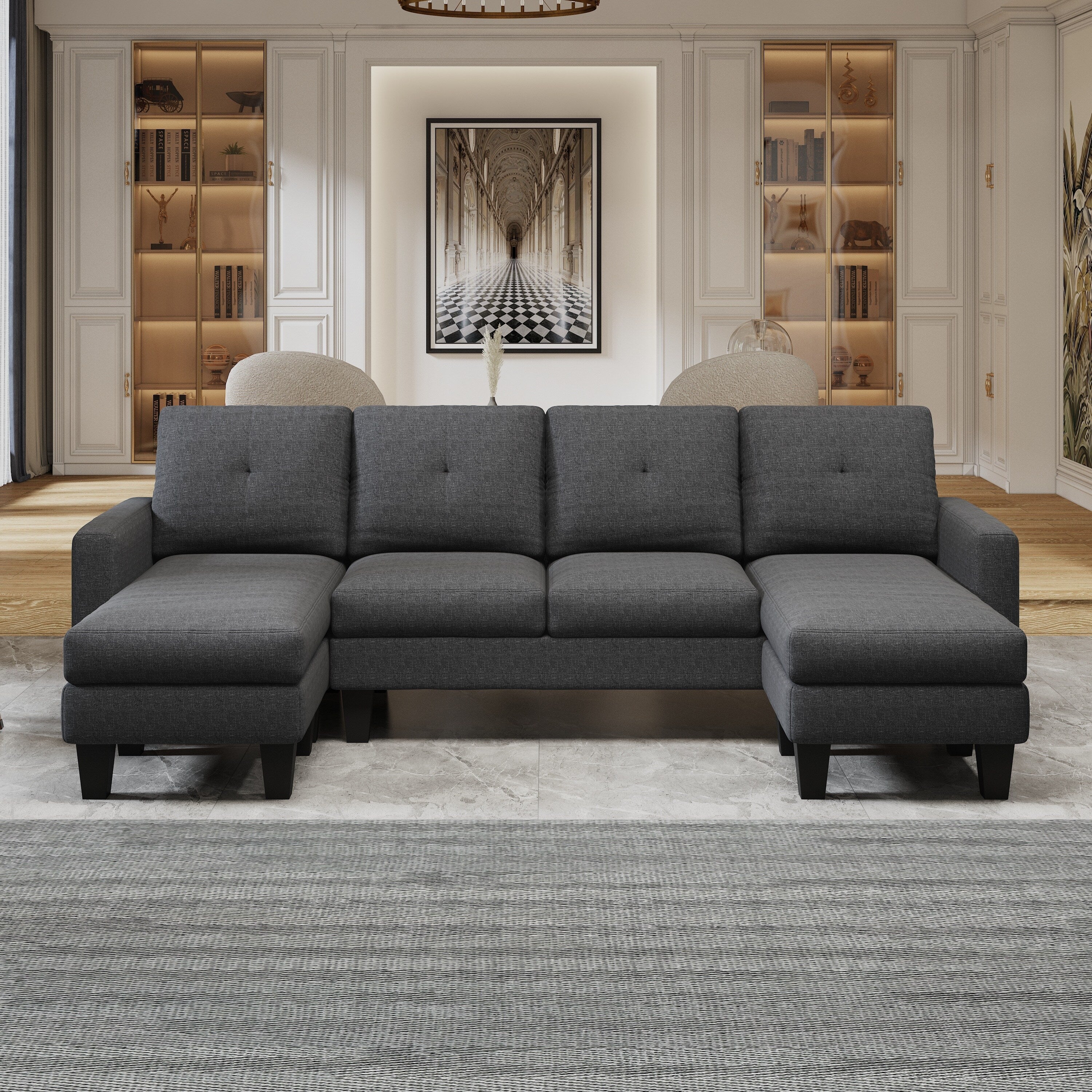 96.85'' Modular U-Shaped 4 Seater Sectional Sofa Couch with Chaise and Breathable Polyester Fabric for Enhanced Comfort