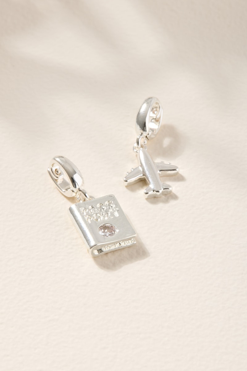 Passport and Airplane Charm Set Silver