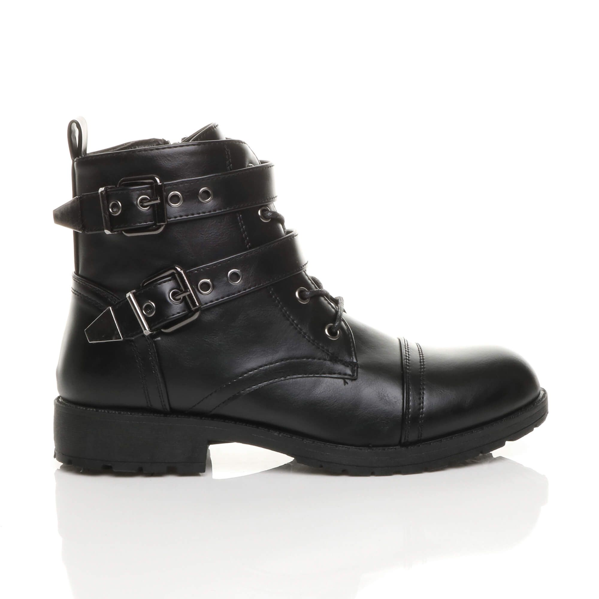 AJVANI Low Heel Biker Faux Leather Ankle Boots