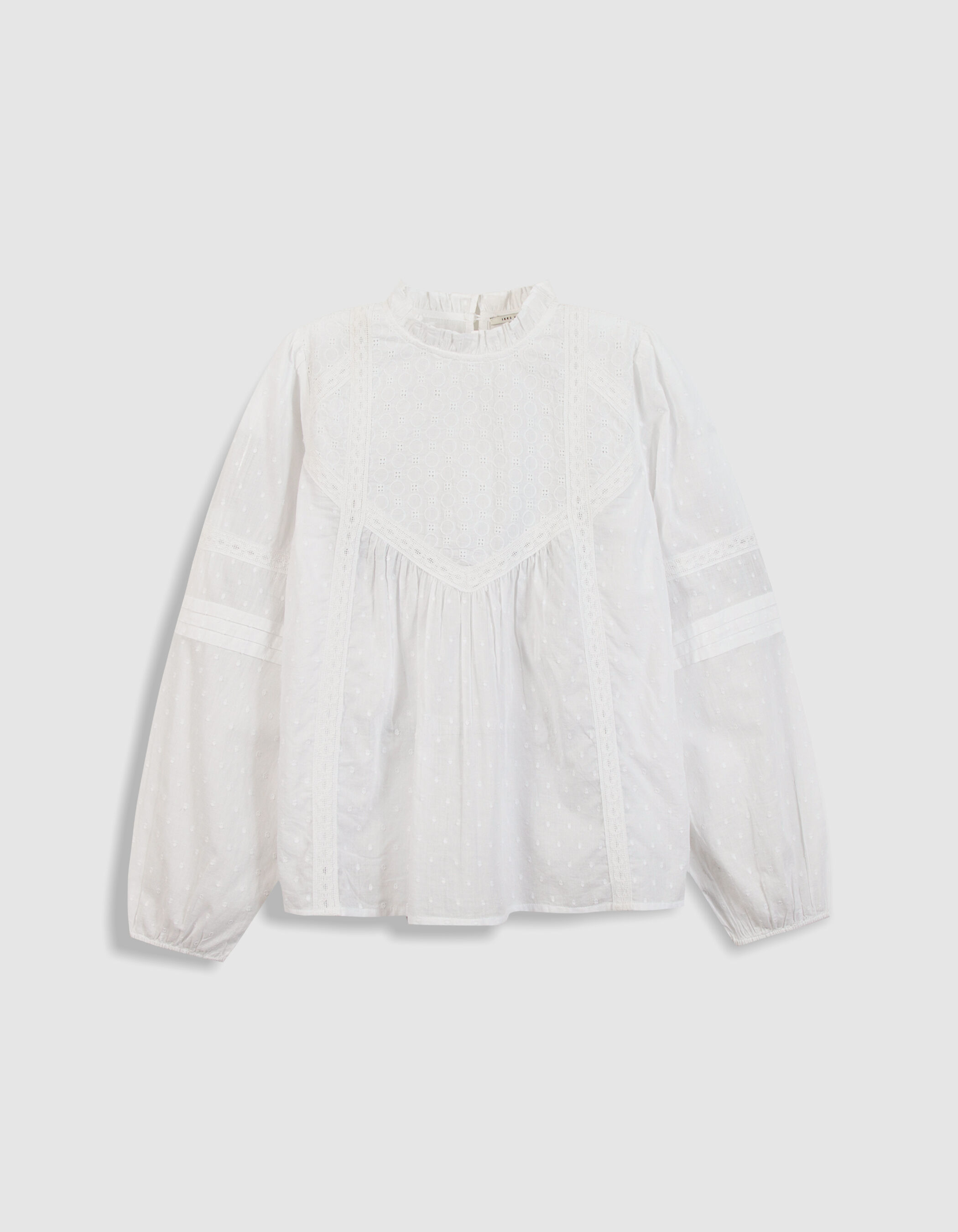 Blouse blanche jacquard et dentelle Femme