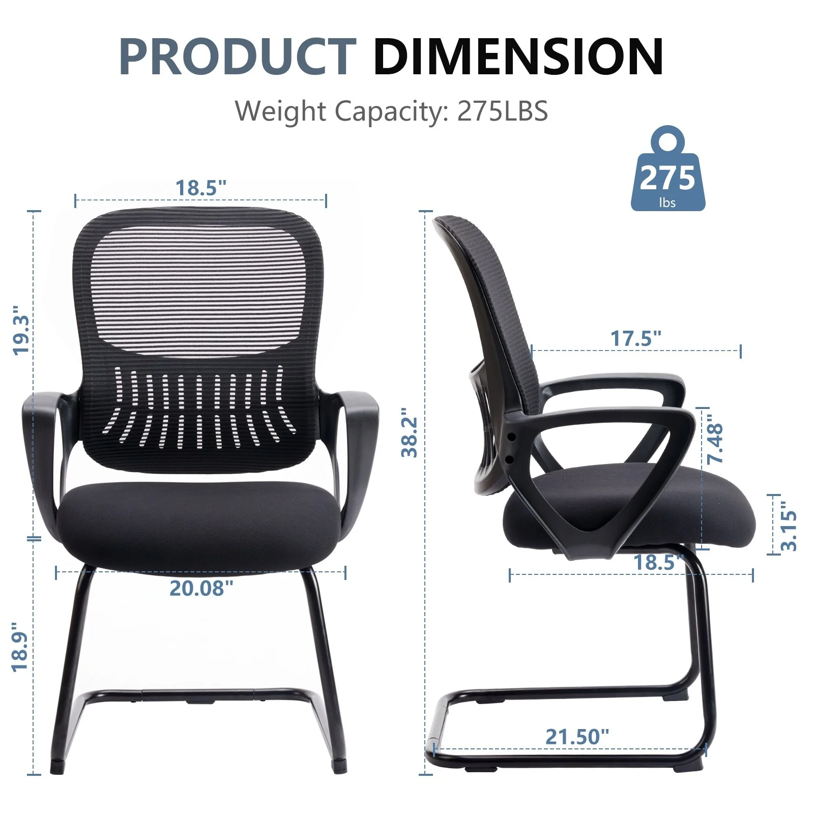 Elegant Armless Conference Chair for Office Waiting Room - Stable No-Wheel Design, 275lbs Capacity