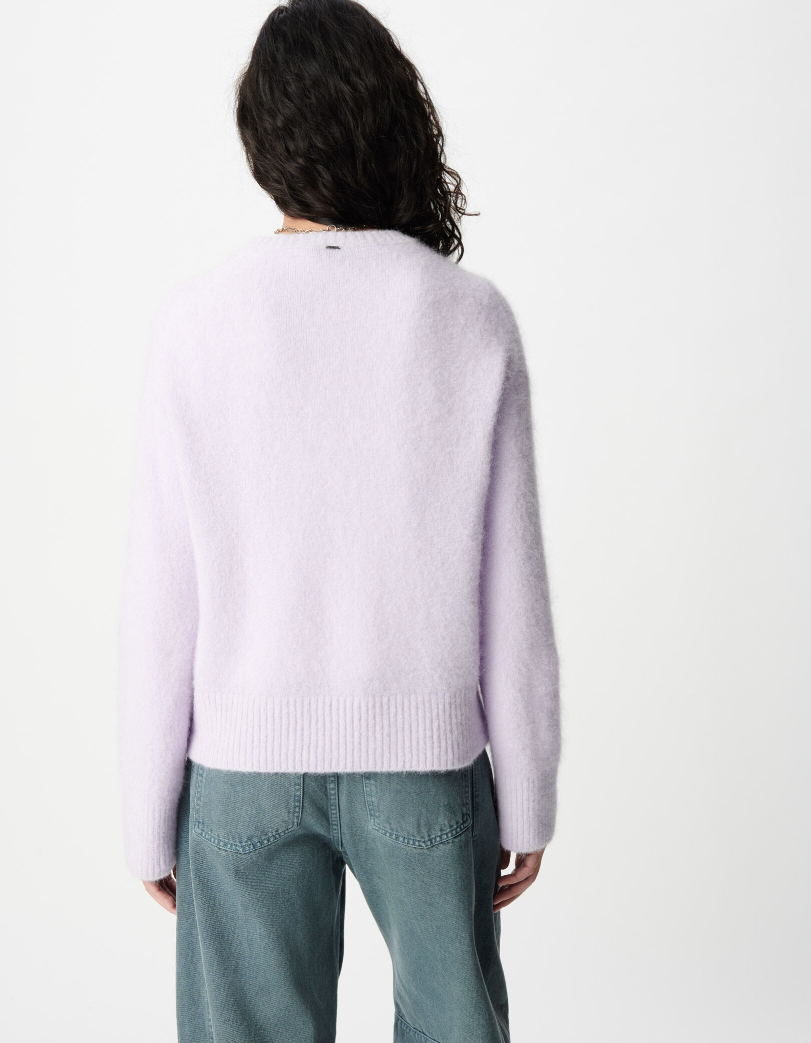 Pull col V lilas tricot mix alpaga Femme