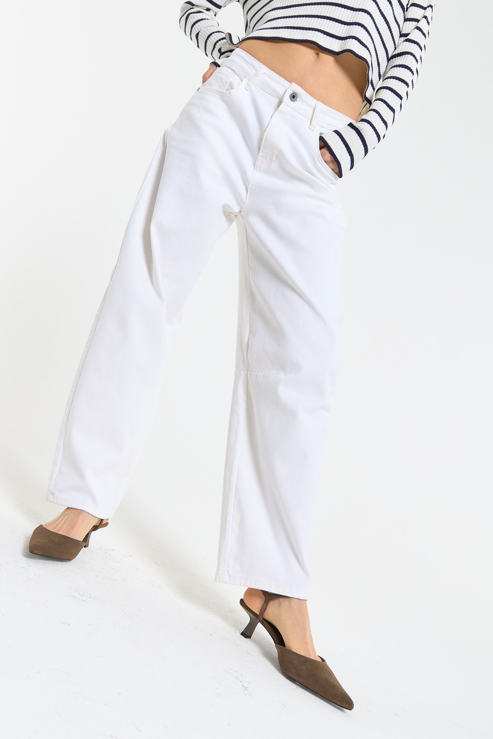 House of Holland White Cotton Straight Leg Jeans