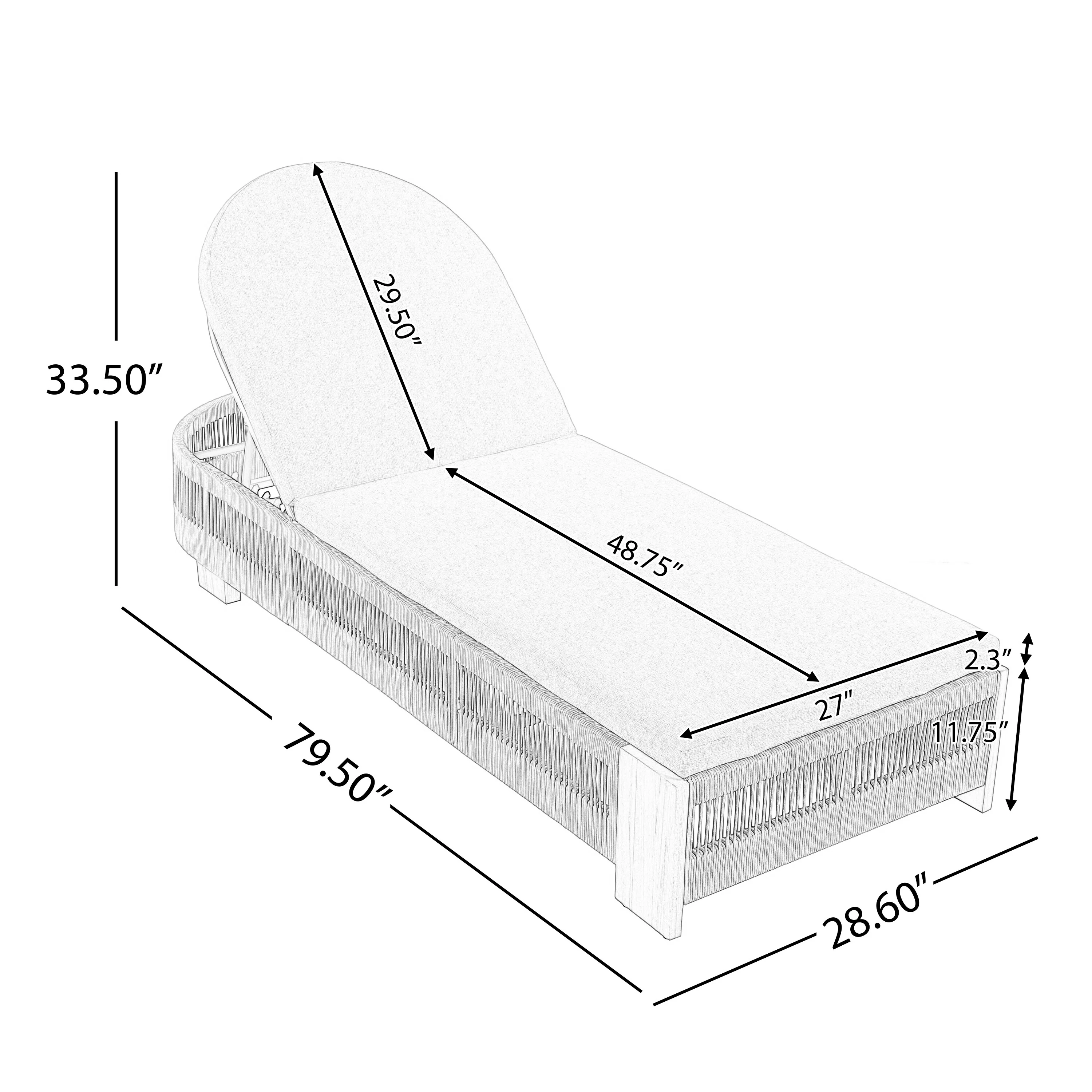 Acacia Wood Outdoor Chaise Lounge with Adjustable Backrest & Cushion , Pool, Beach & Yard Lounge Chair