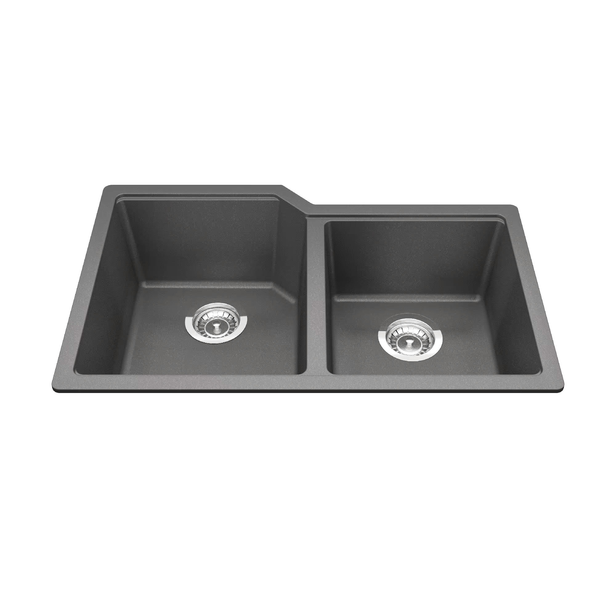 Kindred Urban Undermount Granite Double Bowl Kitchen Sink, 30.69-in x 19.69-in x 8.63-in, Stone Grey