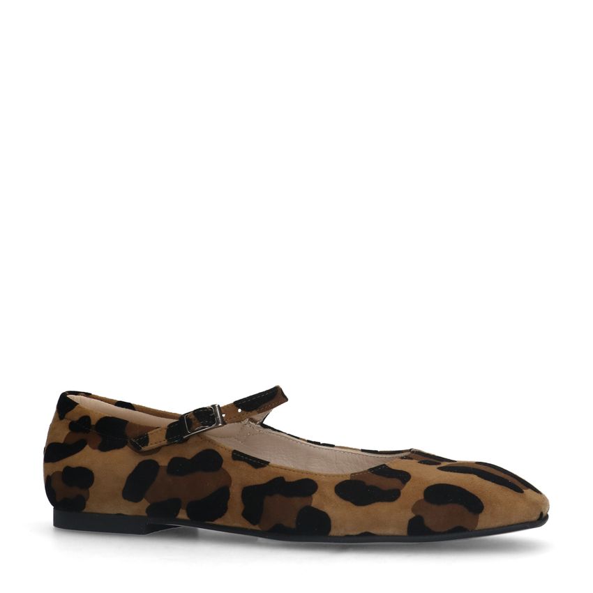 Manfield Leopard suède Mary Jane ballerina's
