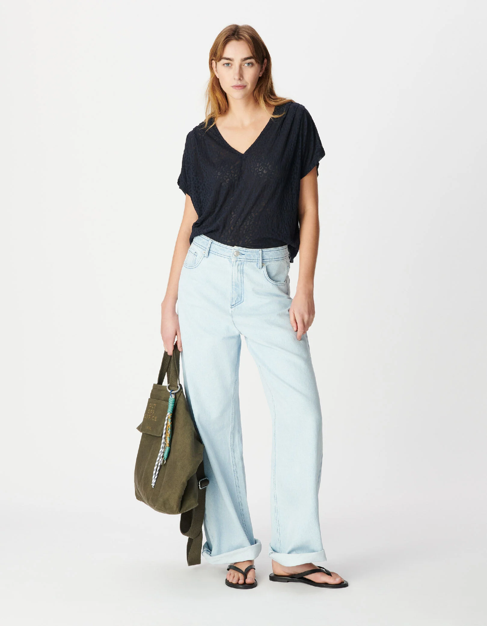 Tee-shirt loose marine imprimé léopard Femme