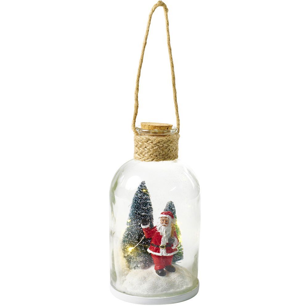 Décoration bocal lumineux avec scène de No&euml;l H20cm