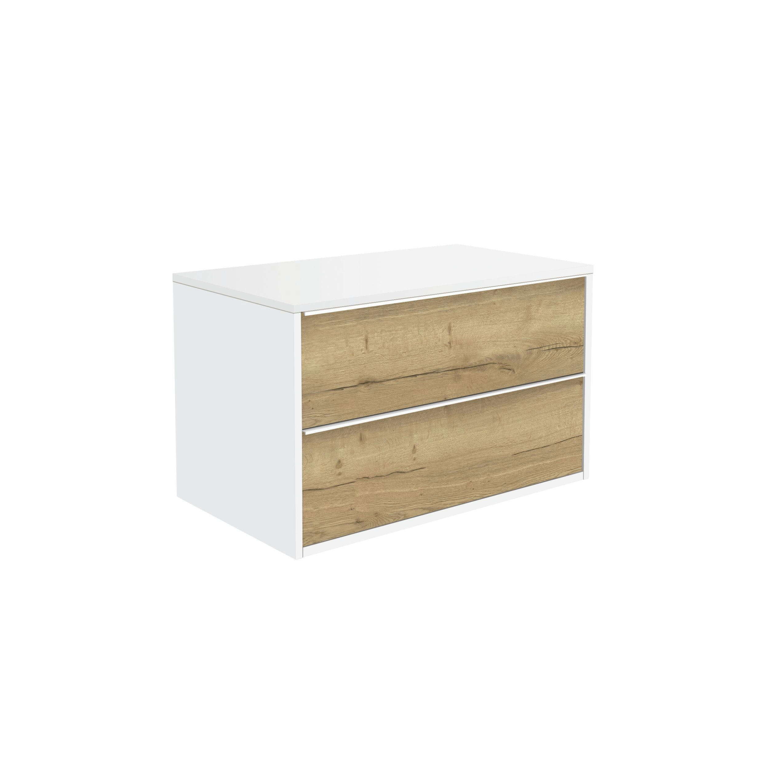 BORDER - Meuble de salle de bain 80cm Chêne  Meuble +  Plan Mélaminé