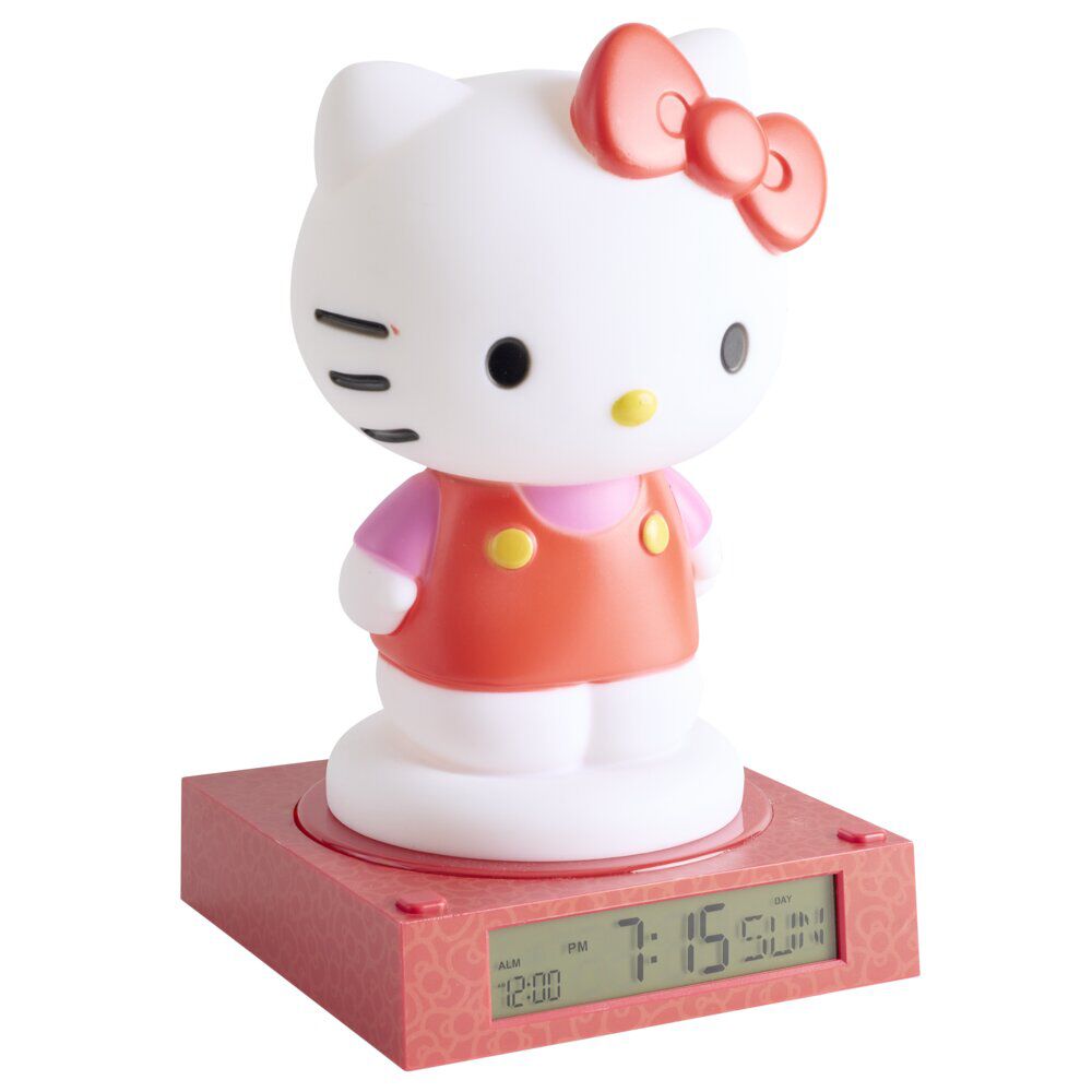 Lampe 3D réveil Hello Kitty affichage date plastique rouge et blanc 19,5x15xH23cm