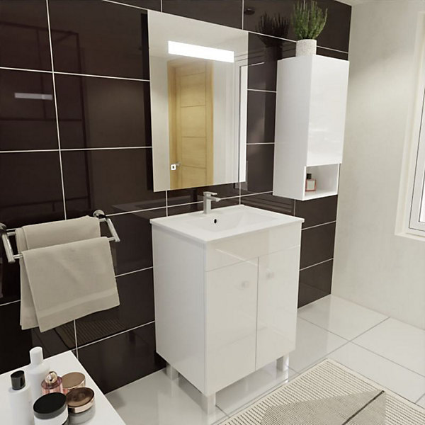 Meuble ECOLINE 60 cm avec plan vasque et miroir Elégance ht80 - Blanc
