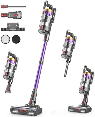 NADALY Cordless Vacuum Cleaner, 650W 55KPA 70Mins Vacuum Cleaners for Home, Anti-Tangle, Self-Standing Stick Vacuum with LED Display, Lightweight Vacuum for Hardwood Floors/Pet Hair/Carpet