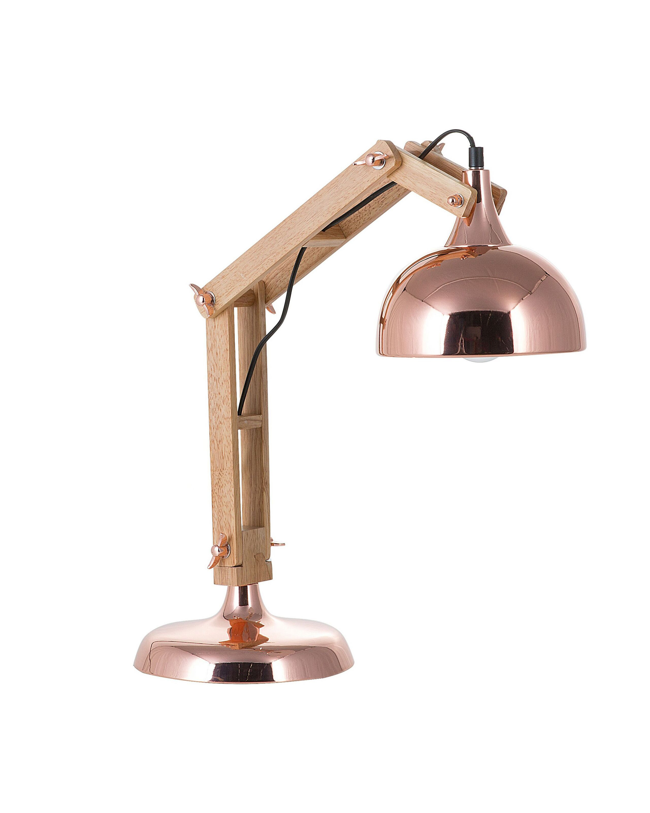 Lampka biurkowa nocna drewniana miedziana