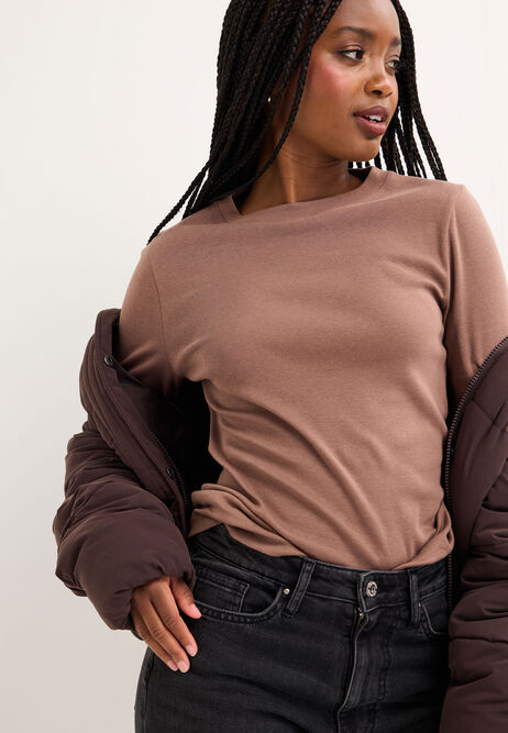 Womens Mocha Long Sleeve Cotton Top