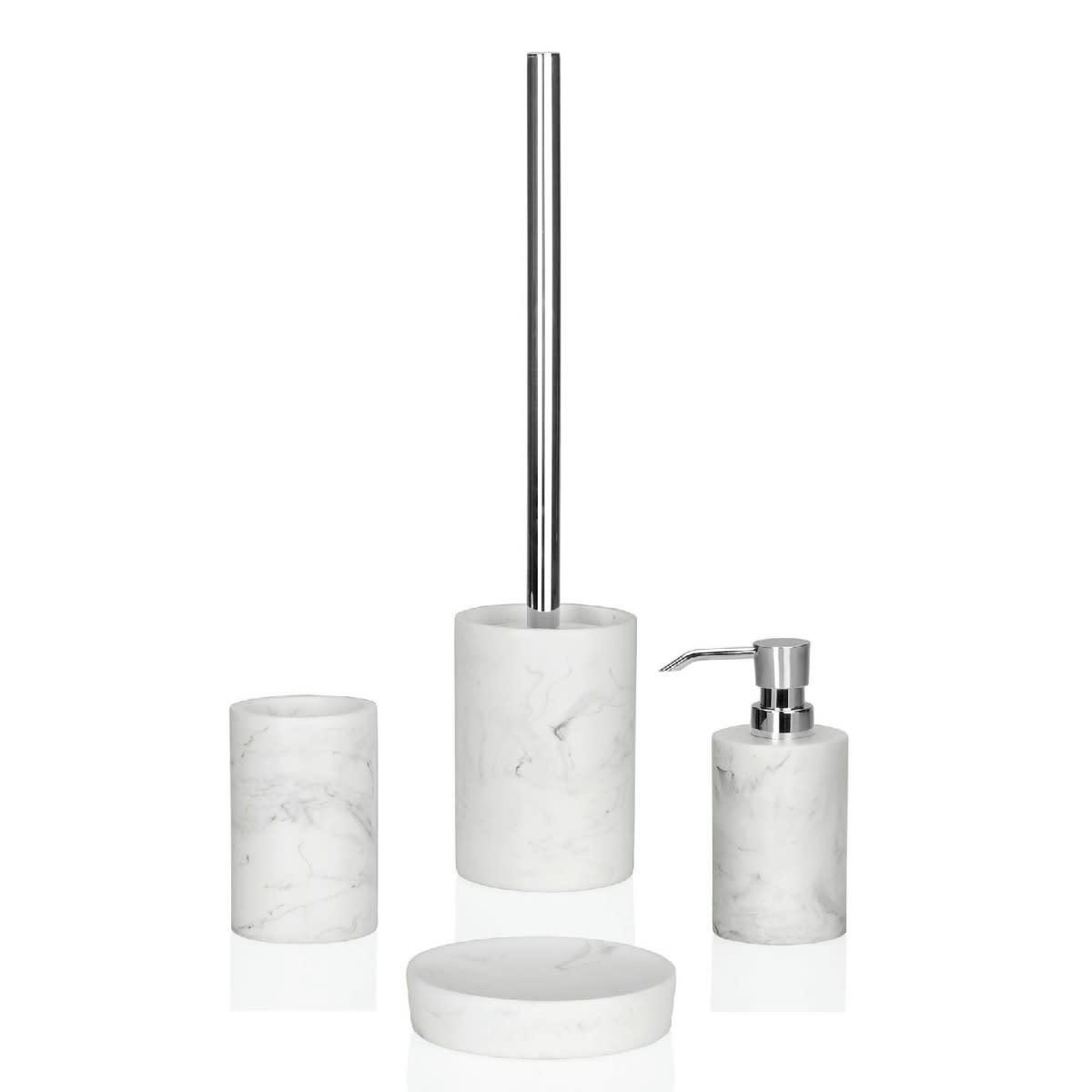 ROND - Porte brosse à dents rond en résine effet marbre blanc