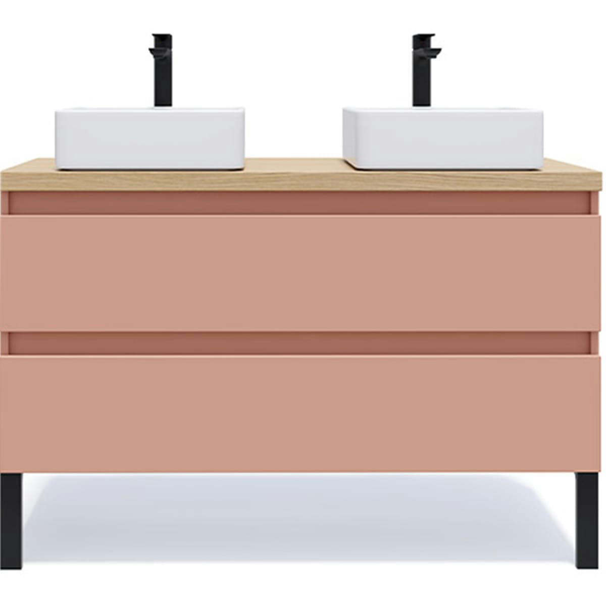HUDSON - Meuble salle de bain 2 vasques posées 120cm 2 tiroirs Abricot