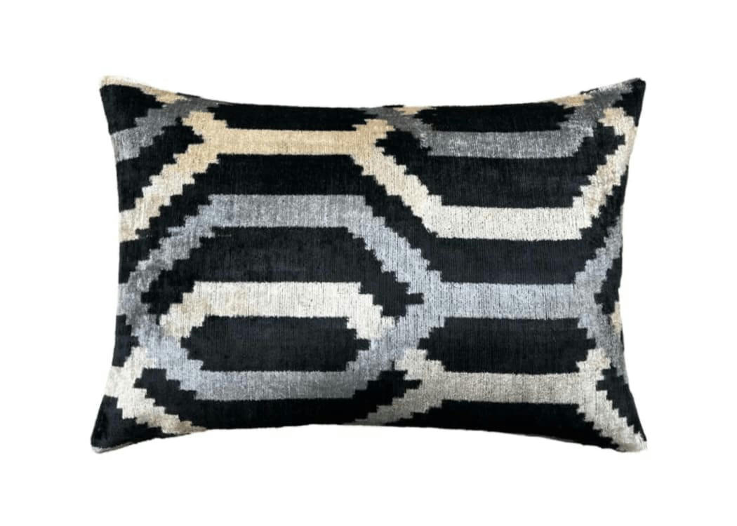 - Housse de coussin velours soie ikat   40x60 gris