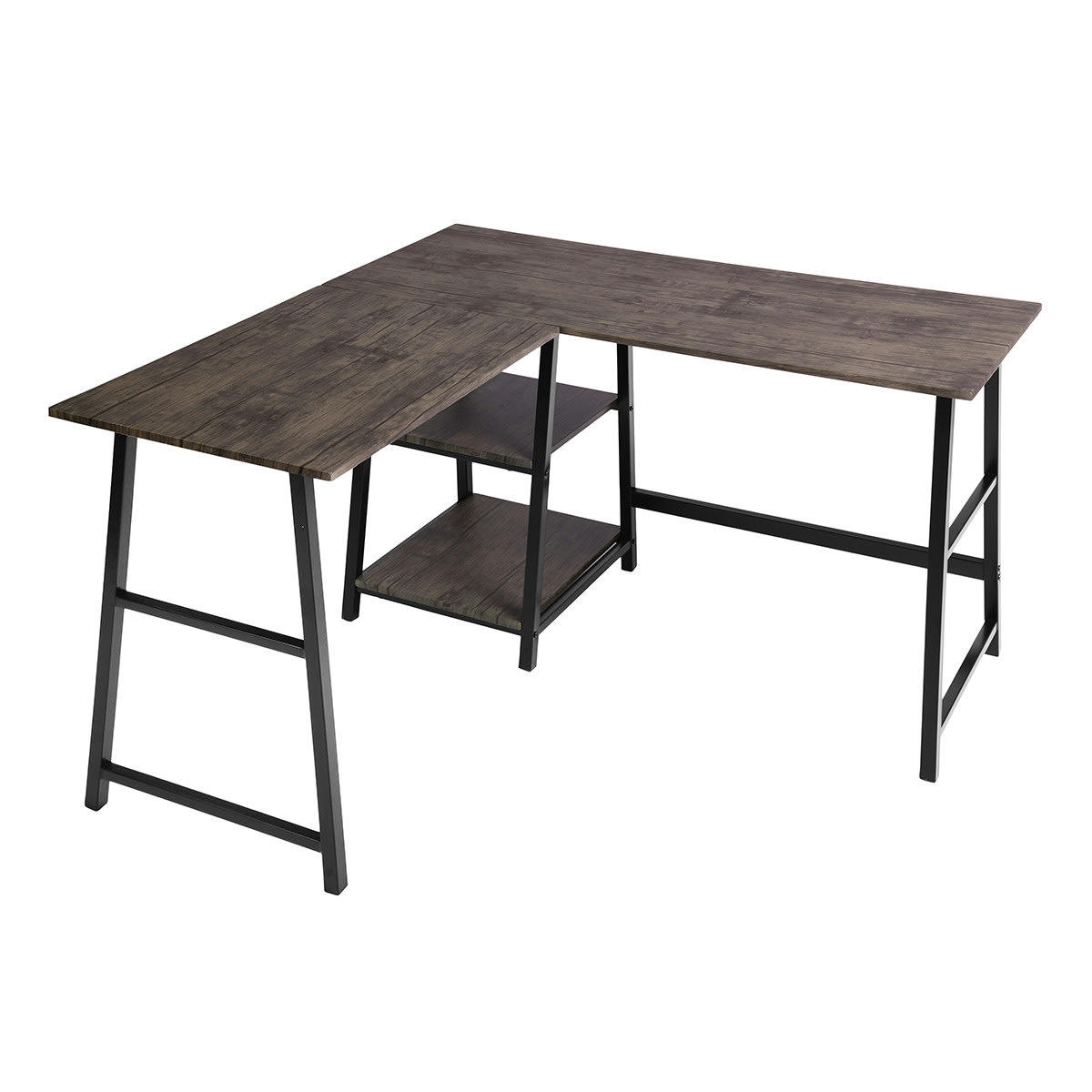 - Bureau en L/angle au style industriel métal et bois sombre