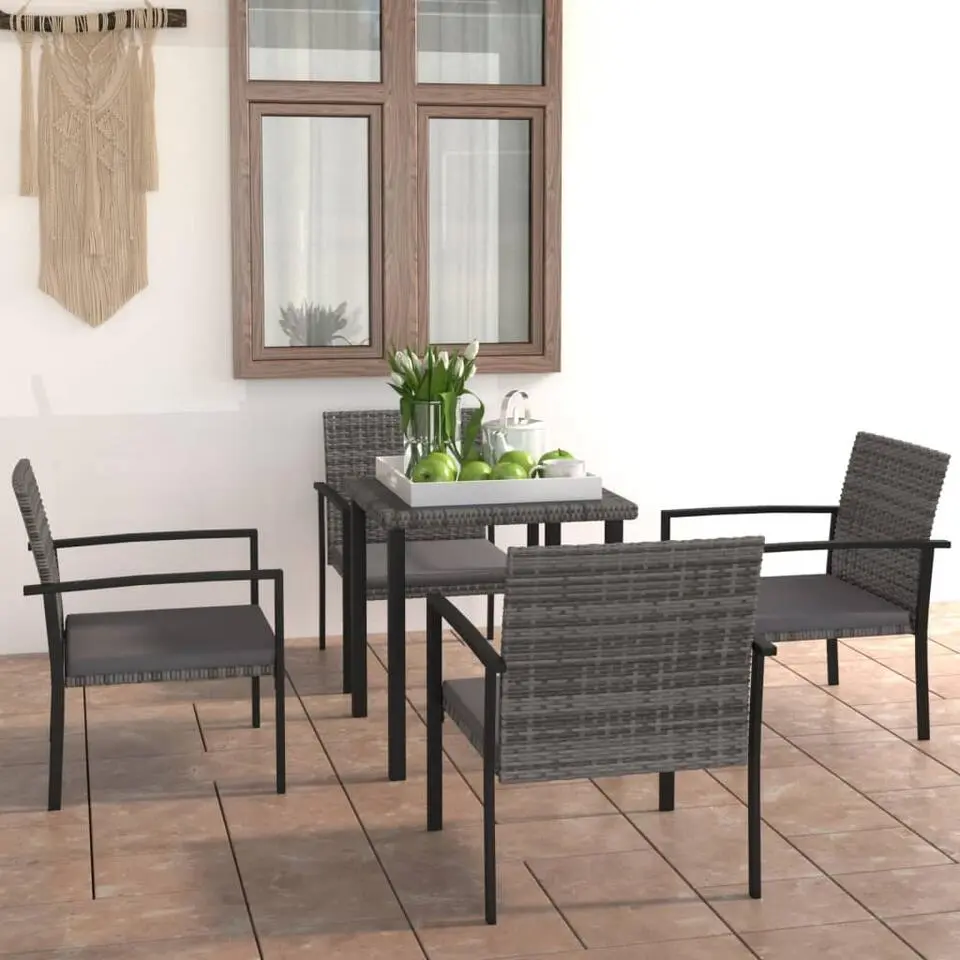 vidaXL - 5-delige Tuinset - Grijs - Poly rattan en glas - 70x70 cm