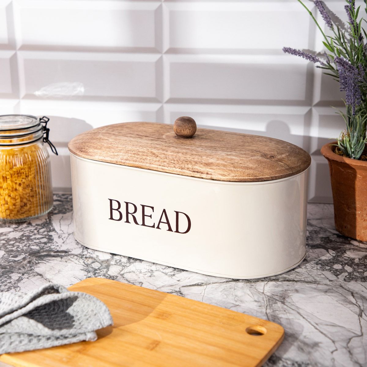 Chlebak CONTI z drewnianą pokrywką 35x19x13 cm