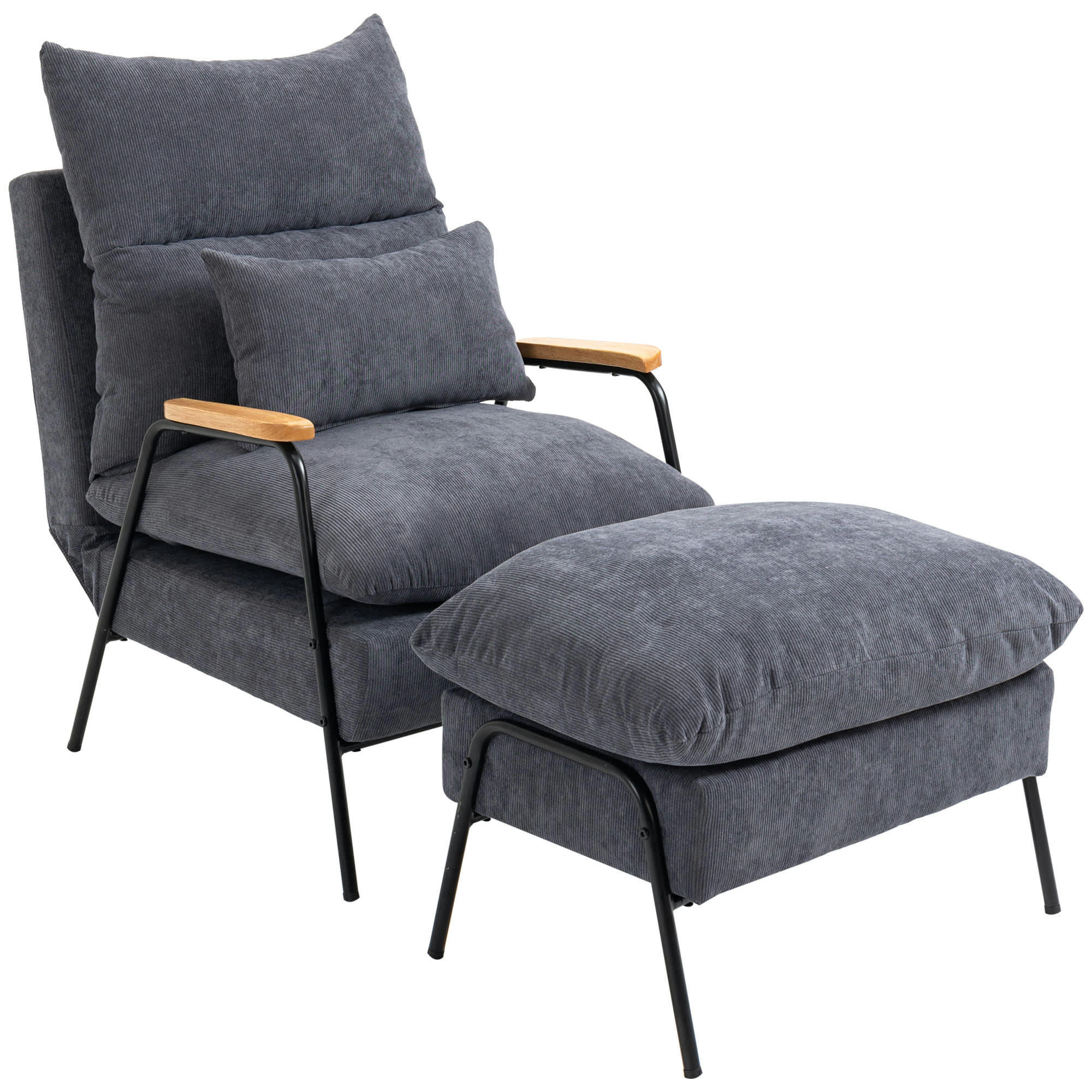 - Fauteuil lounge inclinable néo-rétro repose-pied velours cotelé gris
