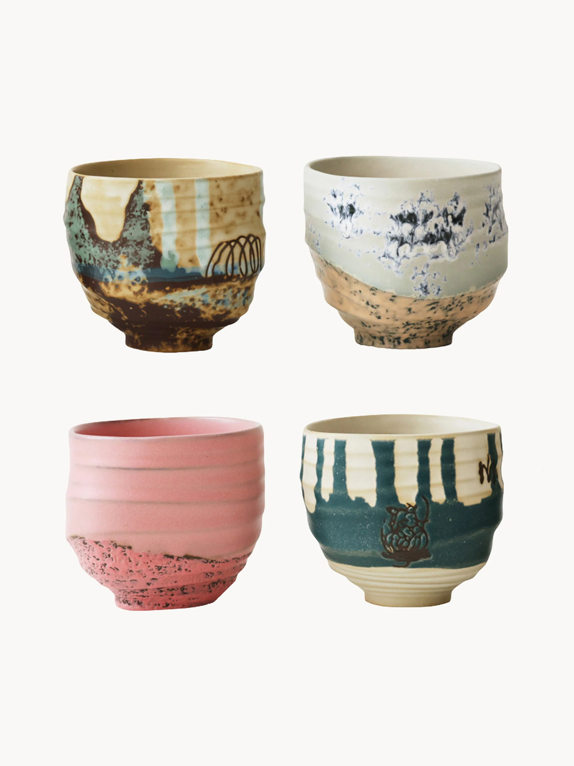 Handbemalte Becher Artist Ceramics, 4er-Set