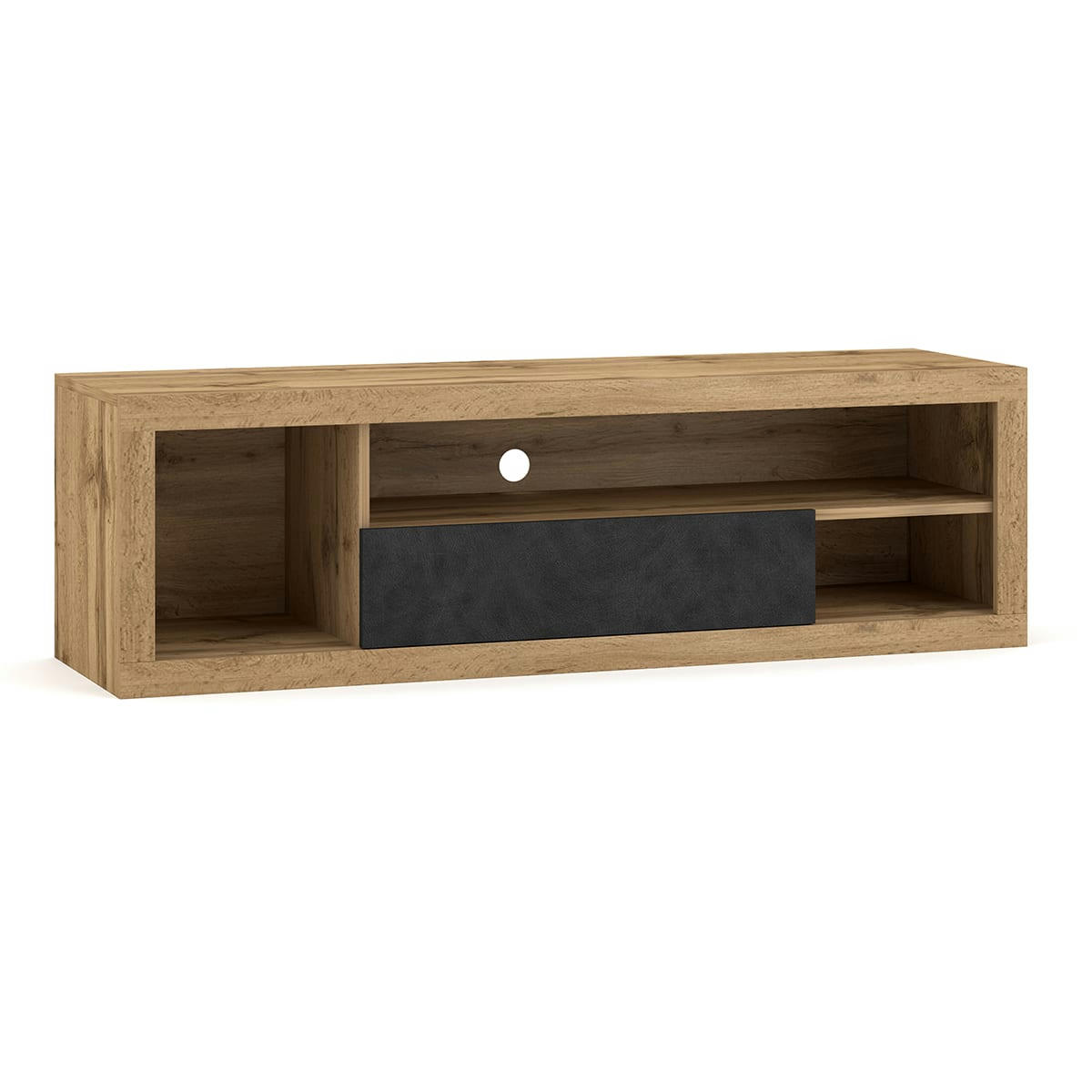 - Meuble tv 1 porte 3 niches 140 cm naturel et gris anthracite