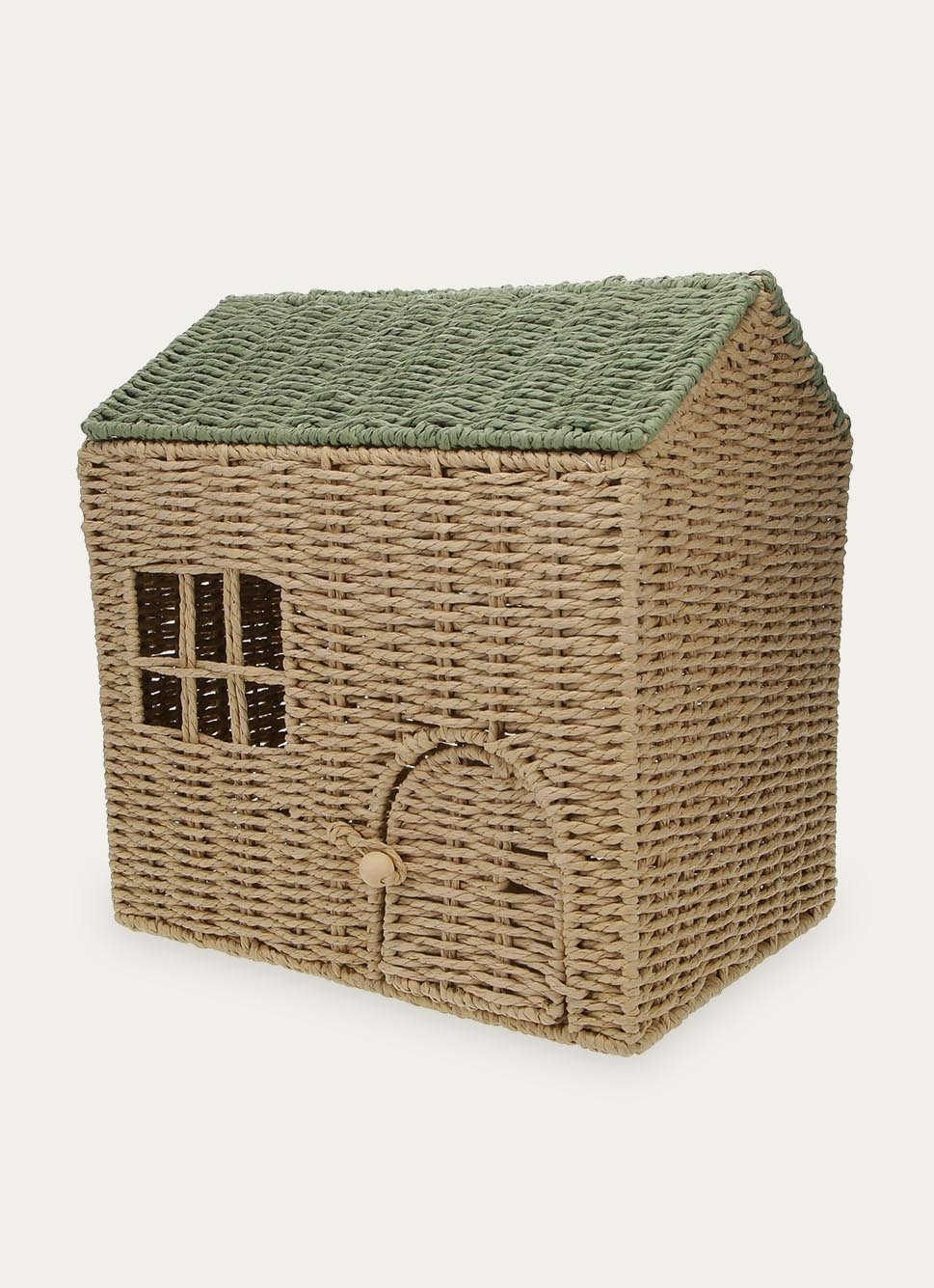 PANIER EN FORME DE MAISON EN PAPIER TRESSÉ NATUREL