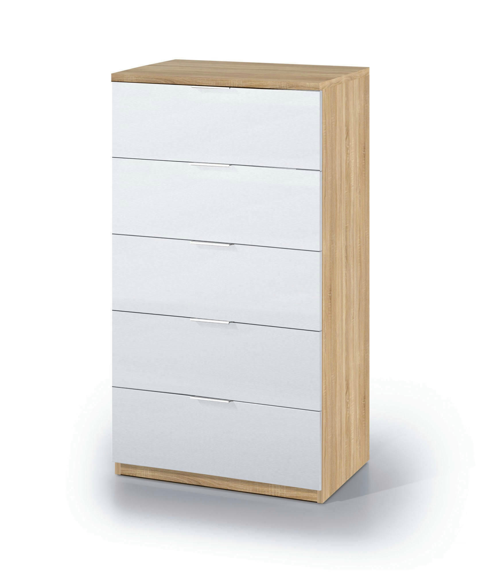 DHVALI - Commode 5 tiroirs effet chêne et bois blanc