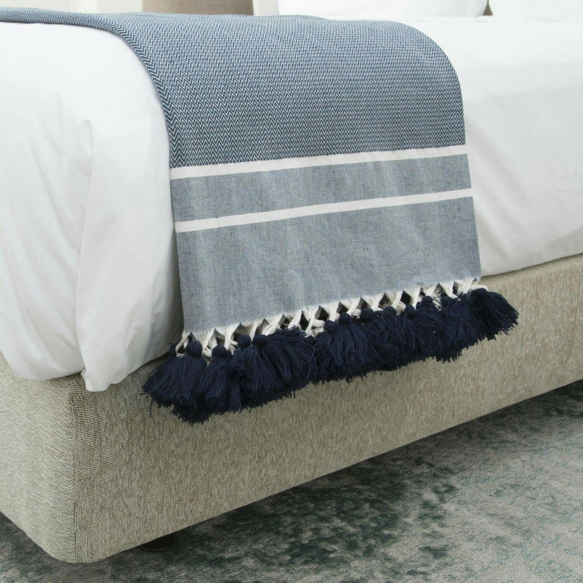 STOCKHOLM - Plaid coton  160x250 bleu pétrole