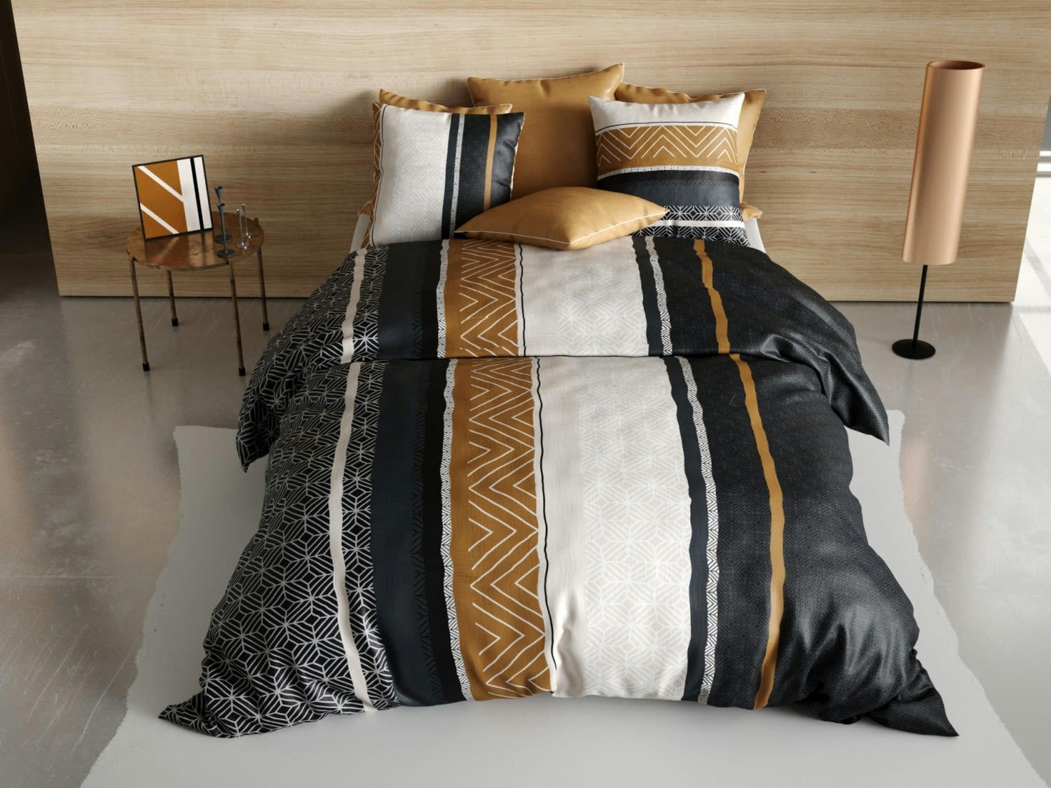 TROPHÉ - Parure housse de couette coton gris 140x200 cm