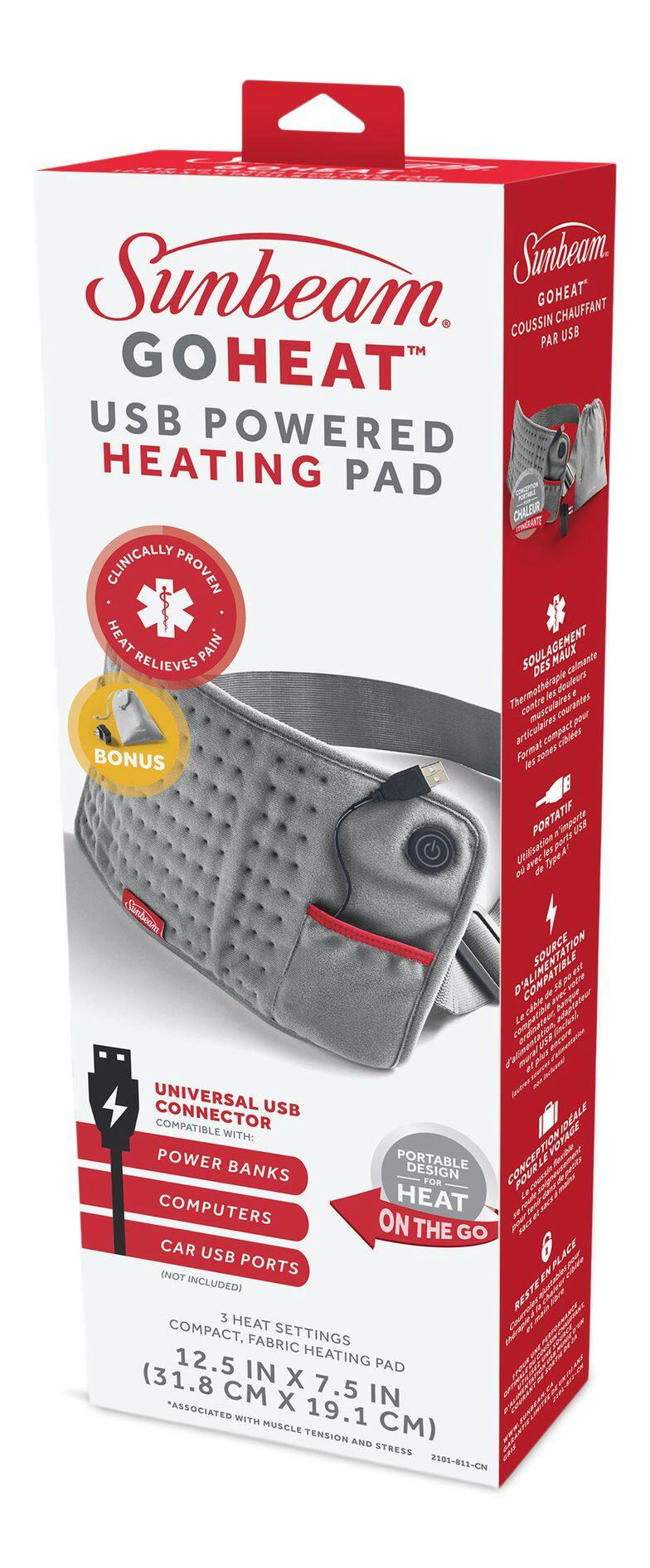 Sunbeam GoHeat USB Powered Electric Heating Pad, Grey