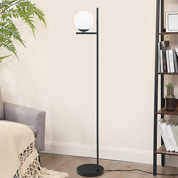 NETTLIFE Lampadaire Industriel - Noir Moderne avec Interrupteur à Pied Métal Design Blanc Verre Lampadaire E27 Vintage Câble 2M