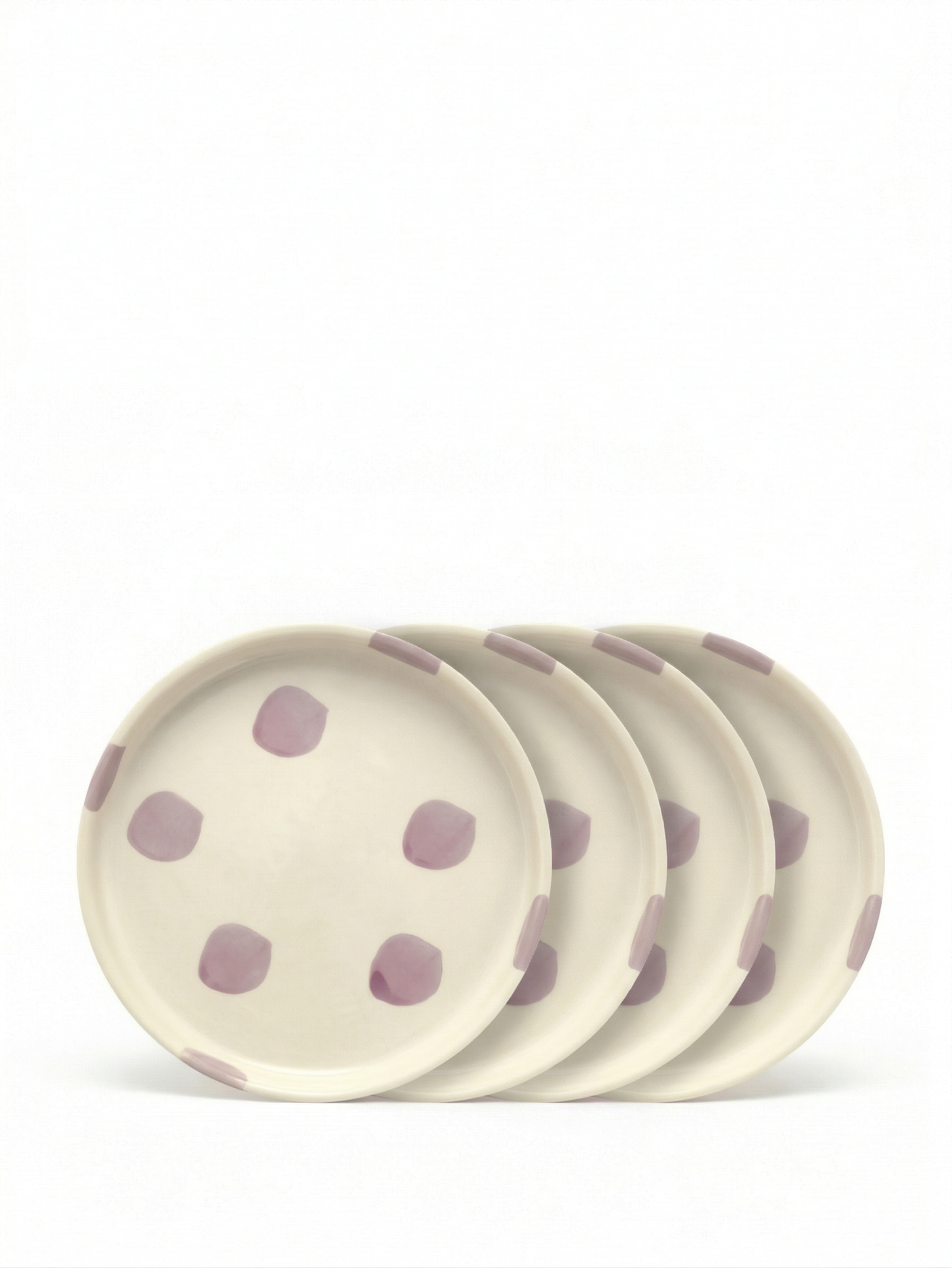 vtwonen - Gebaksbord - Stippen - Lila - Keramiek - 13cm - Set van 4