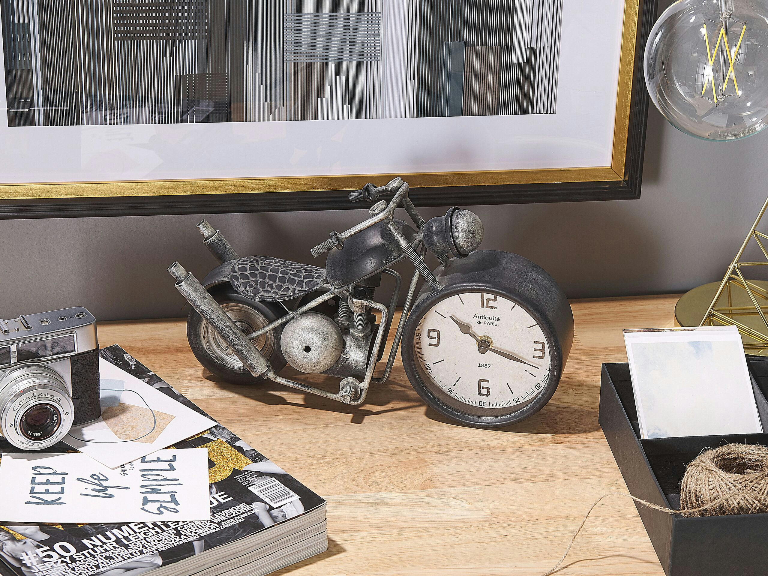 BERNO - Horloge de table moto noire et argentée 19 cm