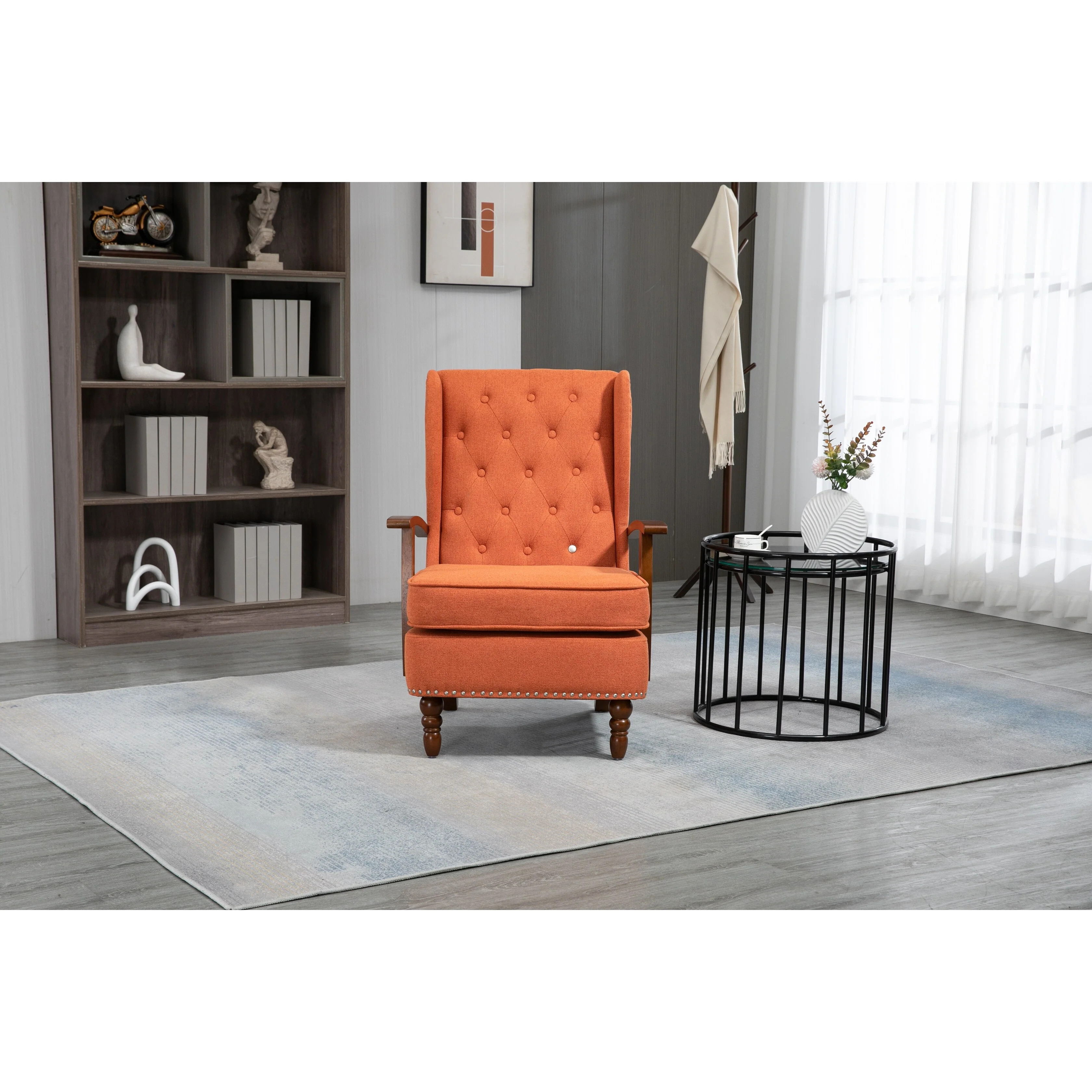 Velvet Upholstered Wood Frame Tufted High back Lounge Armchair
