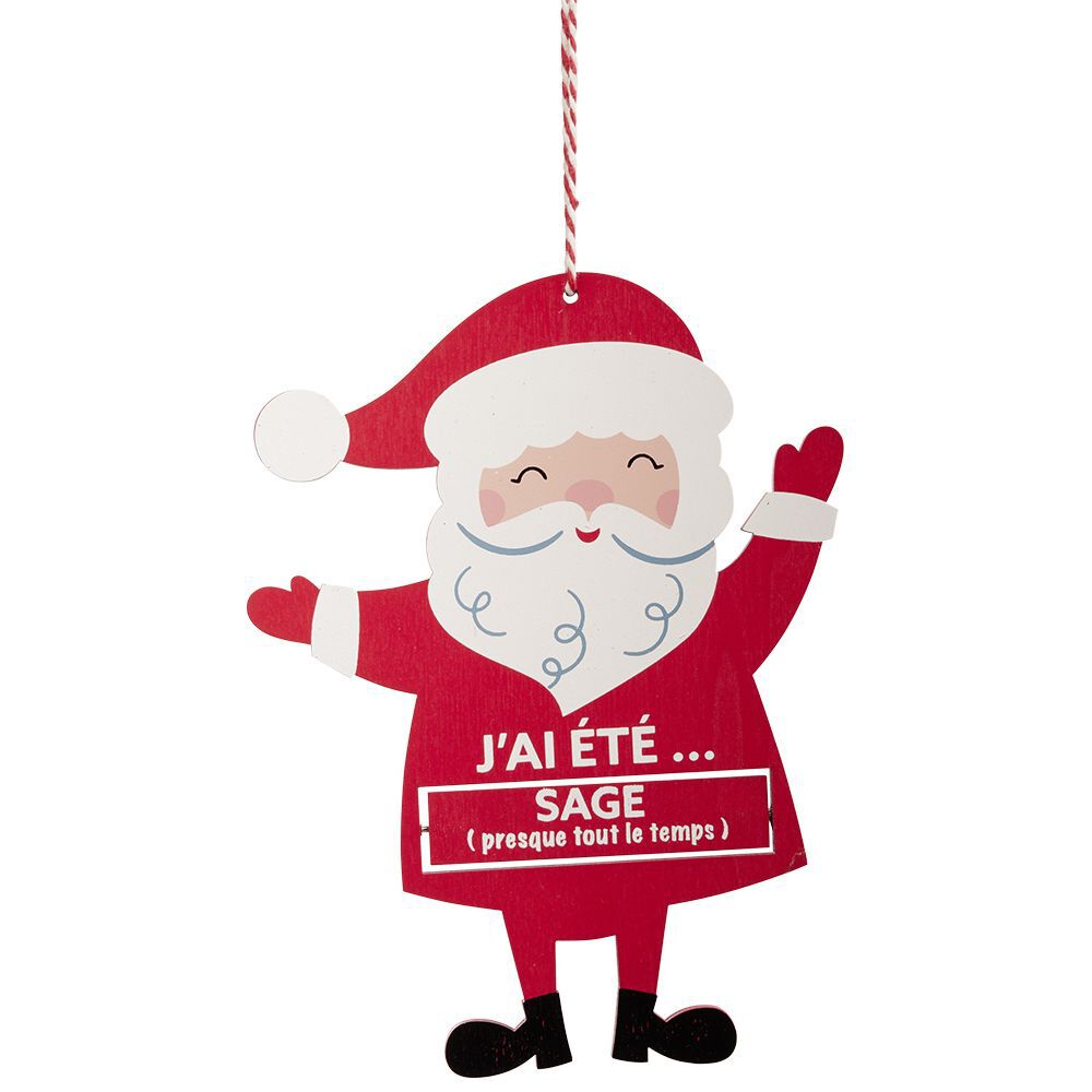 Suspension Père No&euml;l pancarte rotative "J'ai été sage/vilain" en bois