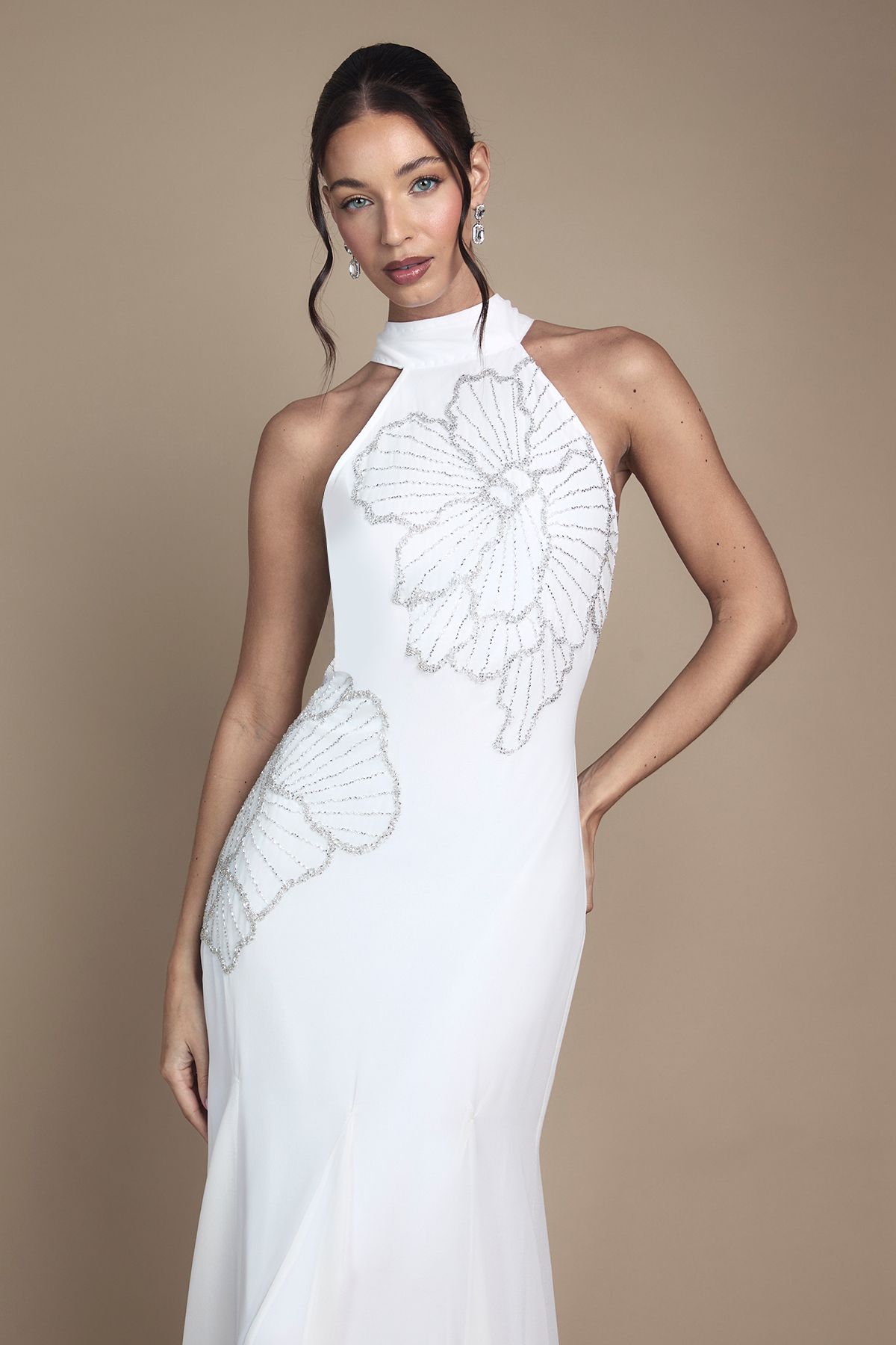 Coast Embellished Maxi Wedding Dress With Godet Pleats
