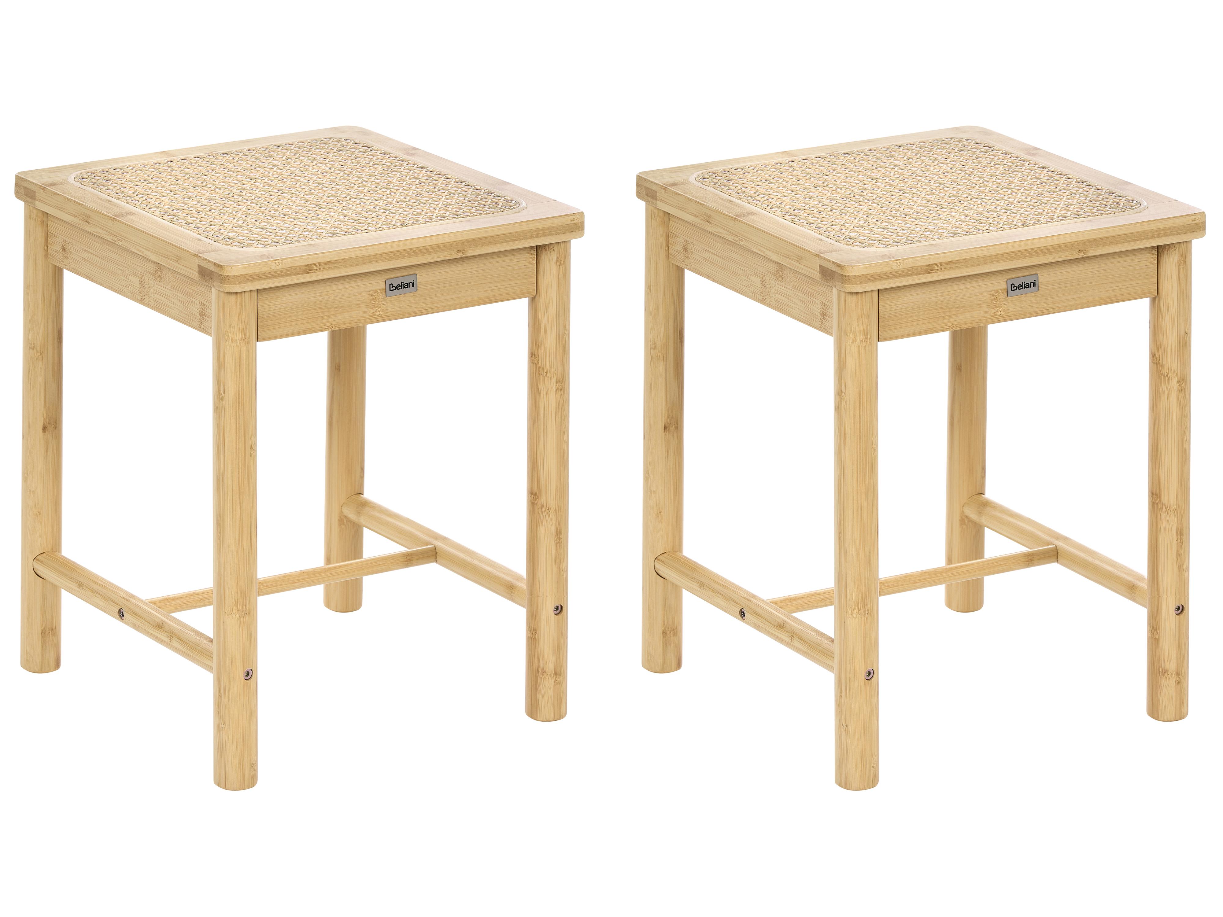 Set of 2 Stools EVIRES Bamboo Light Brown