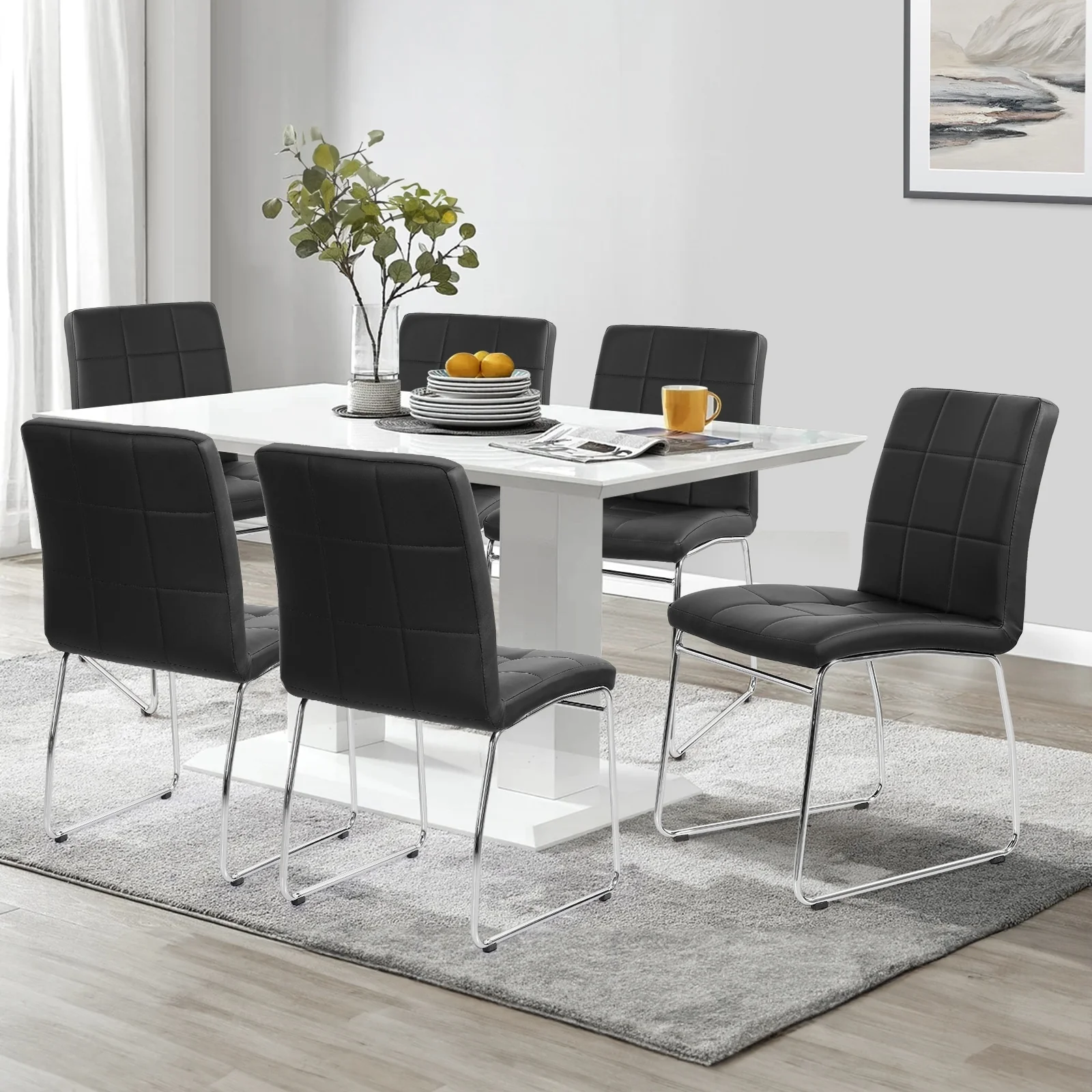 Faux Leather Upholstered Dining Side Chairs, Set of 2 - 32.7H x 18.1W x 20.3D