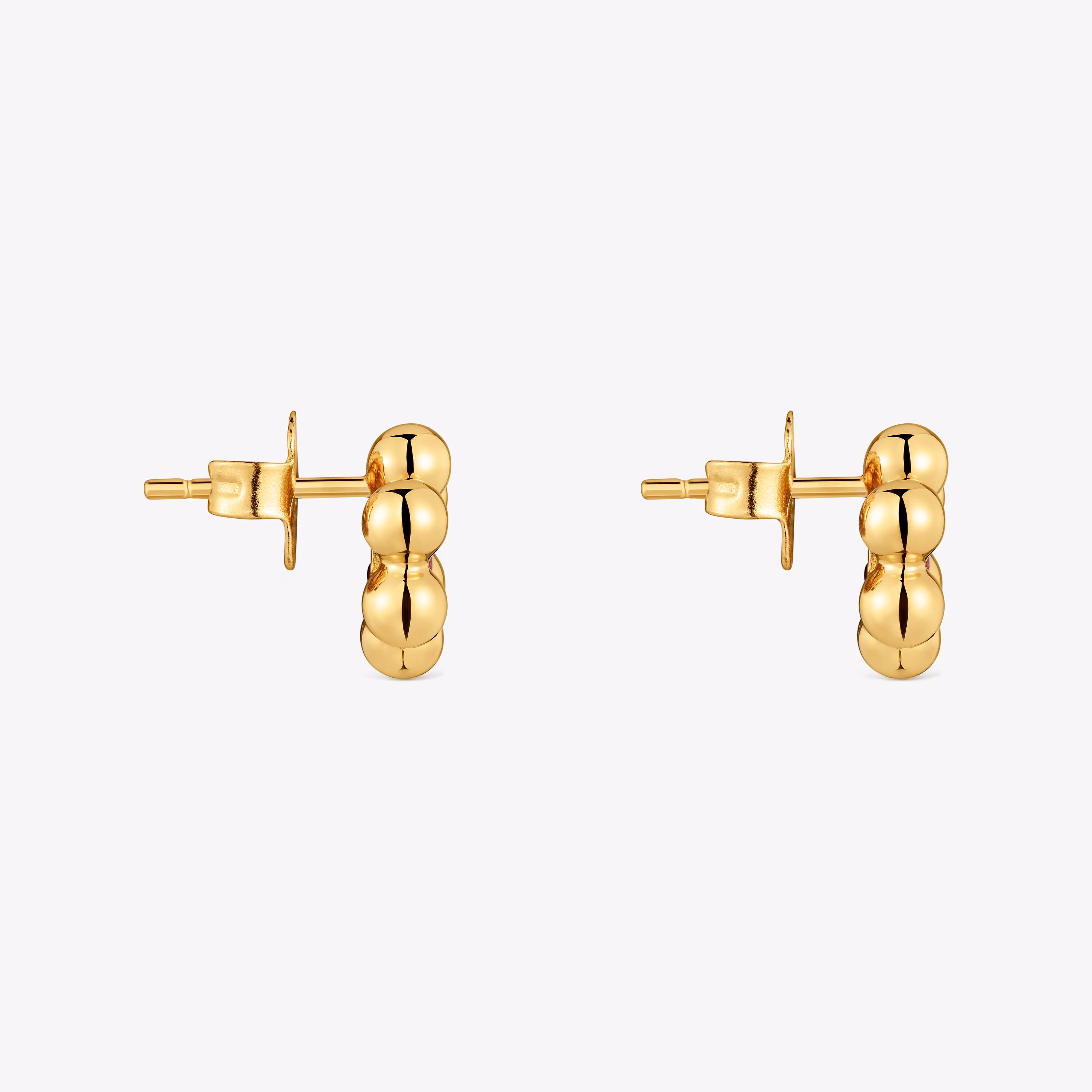 Pendientes cortos flor con baño de oro 18 kt sobre plata y rodolita Sugar Party