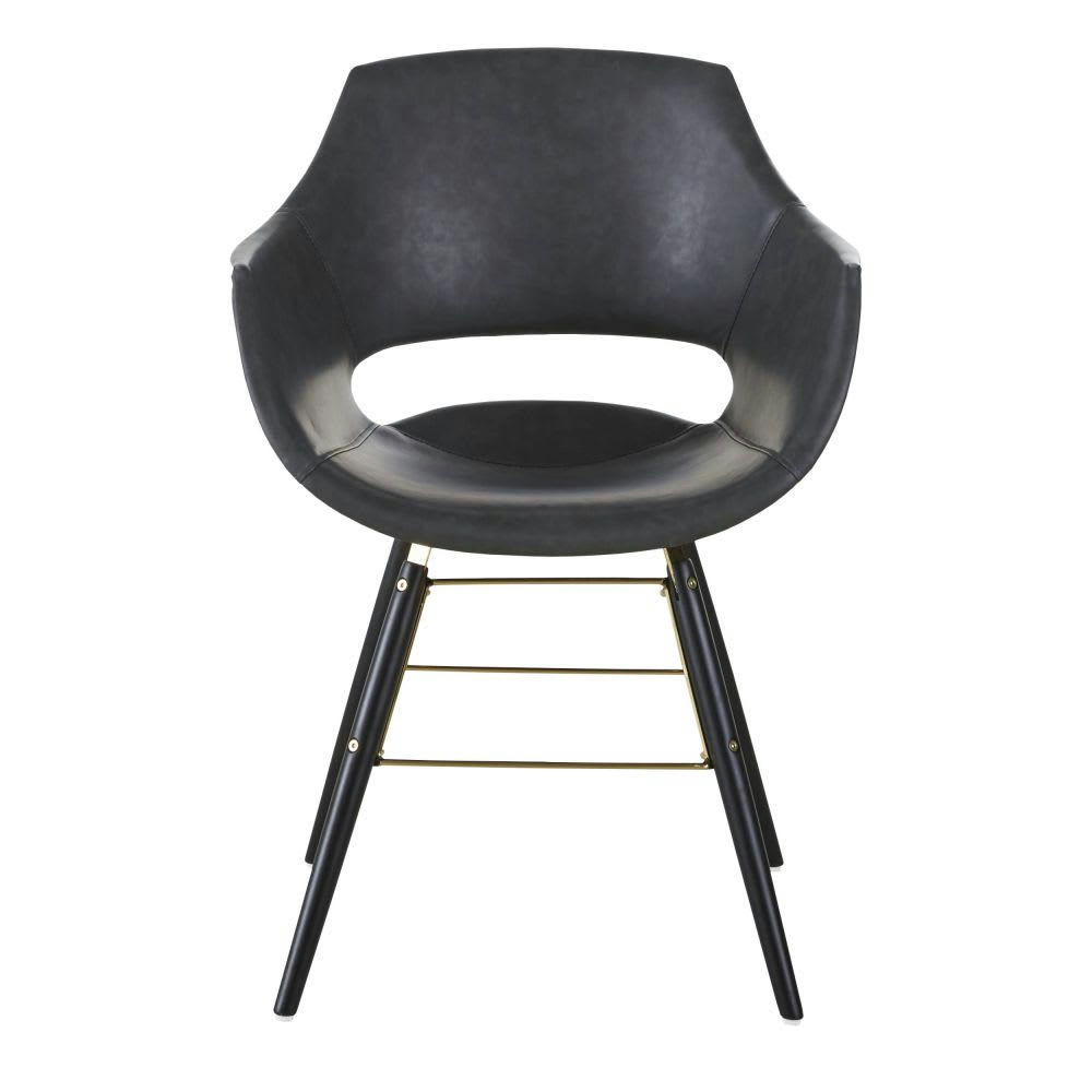 Baseball - Chaise avec accoudoirs noir imitation cuir vieilli