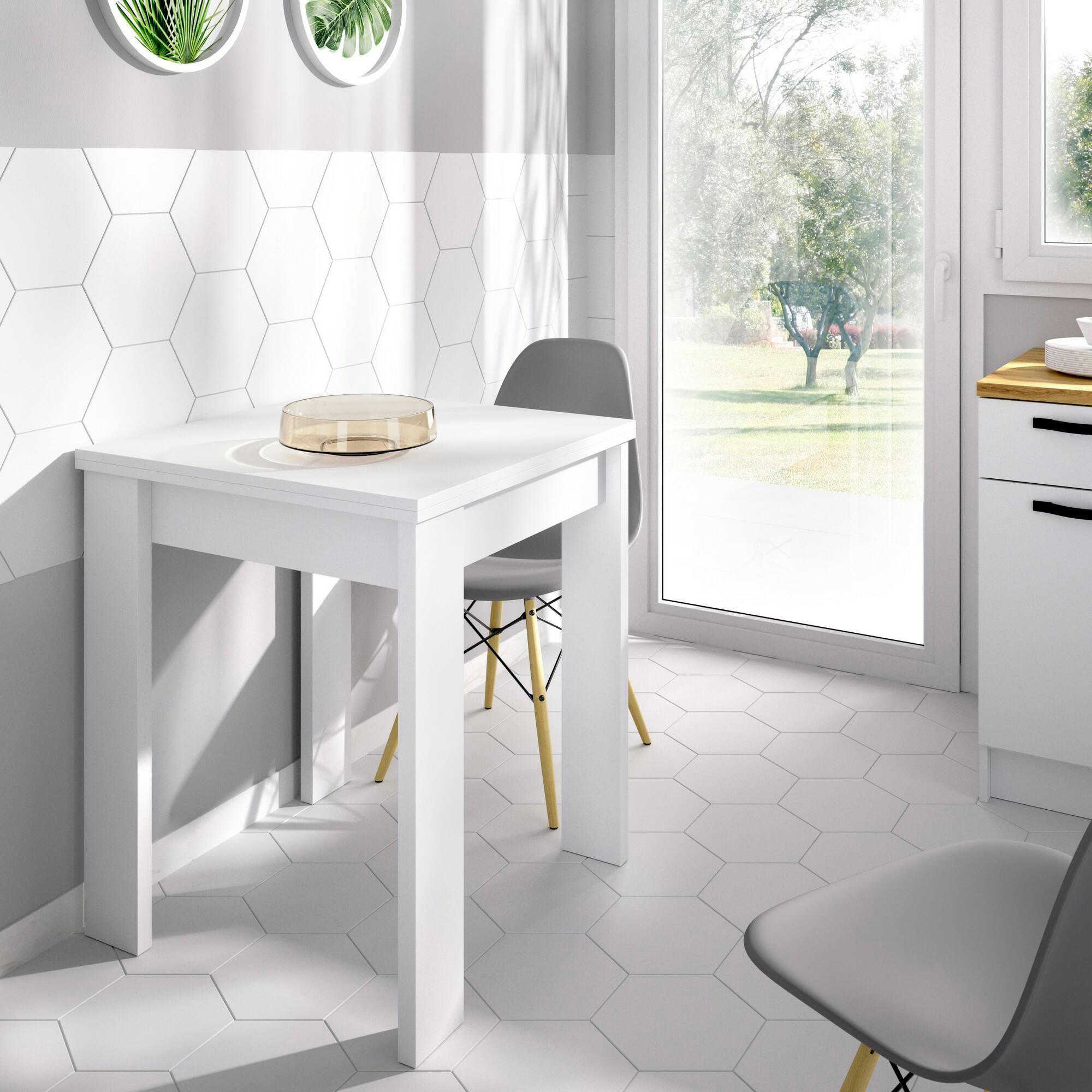 DBLI - Table à rallonge effet bois blanc 79/134x67