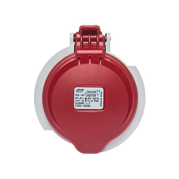 Fiche Femelle Tétrapolaire 32a 3p n t 380v - 5 Broches - étanche Ip44 - Ide
