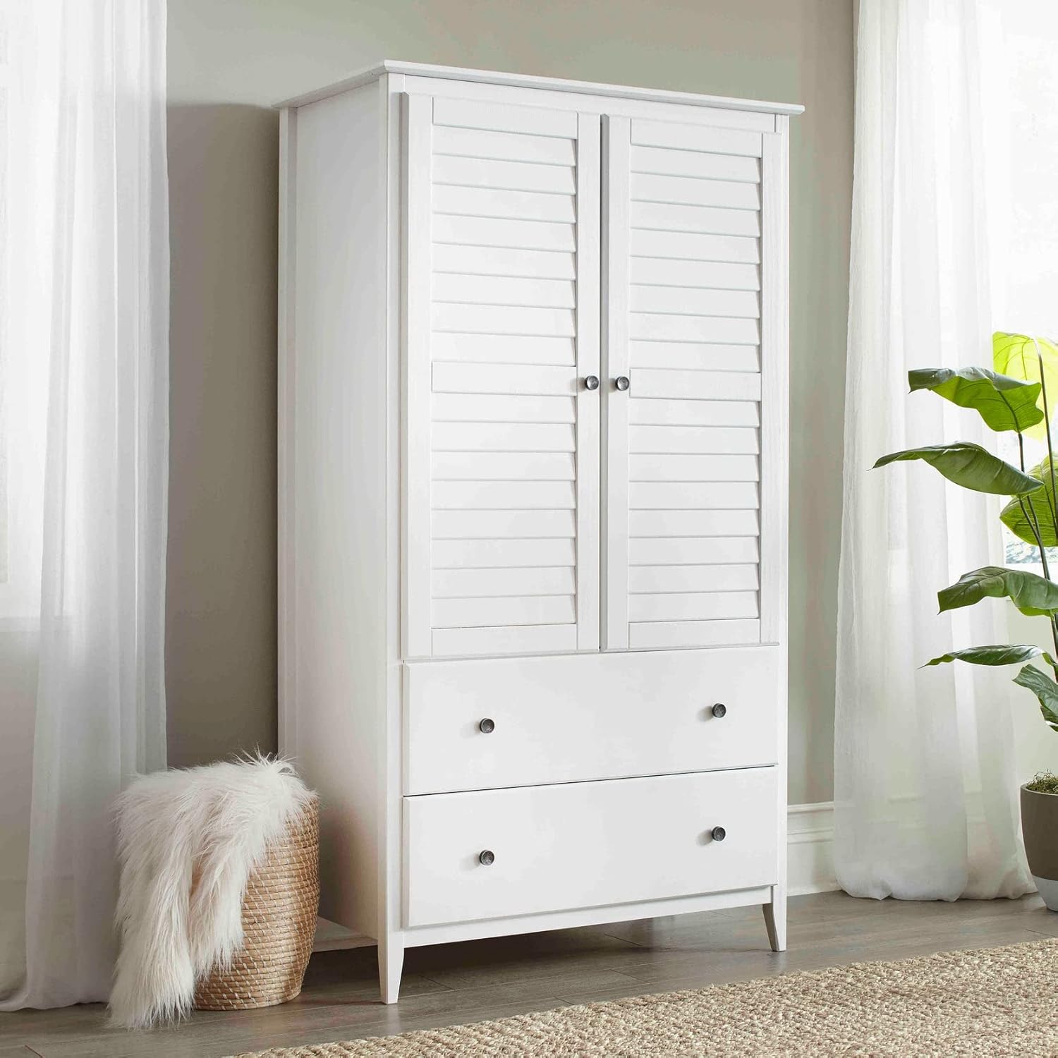 Grain Wood Furniture Greenport 2-Door Wardrobe, Solid Wood with a Brushed White Finish