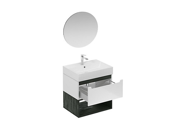 Ensemble de salle de bain avec lavabo comprenant robinet de lavabo, bec et siphon Naturel Stilla blanc brillant (KSETSTILLA011)
