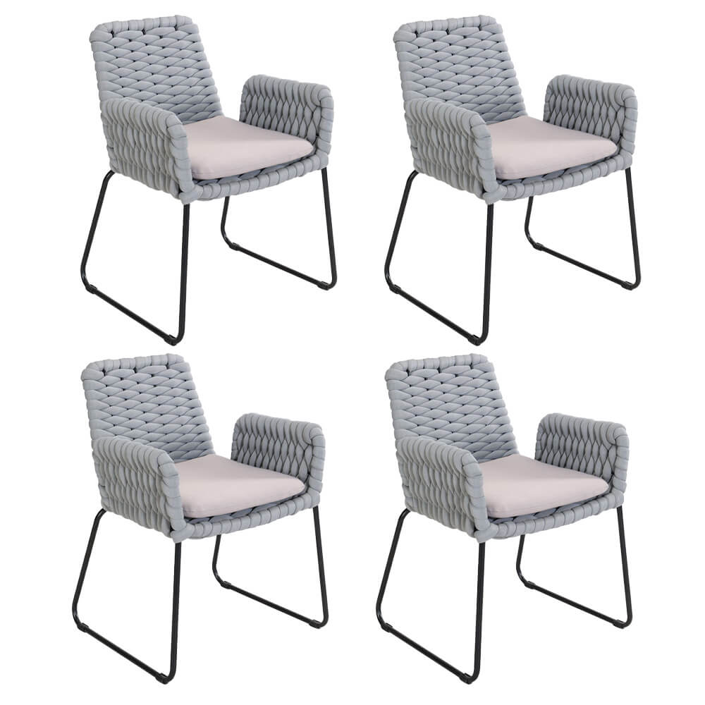 HOME DELUXE Tuinstoel met armleuningen in touwvlechtwerk BALERO Lichtgrijs - Aant.: 4