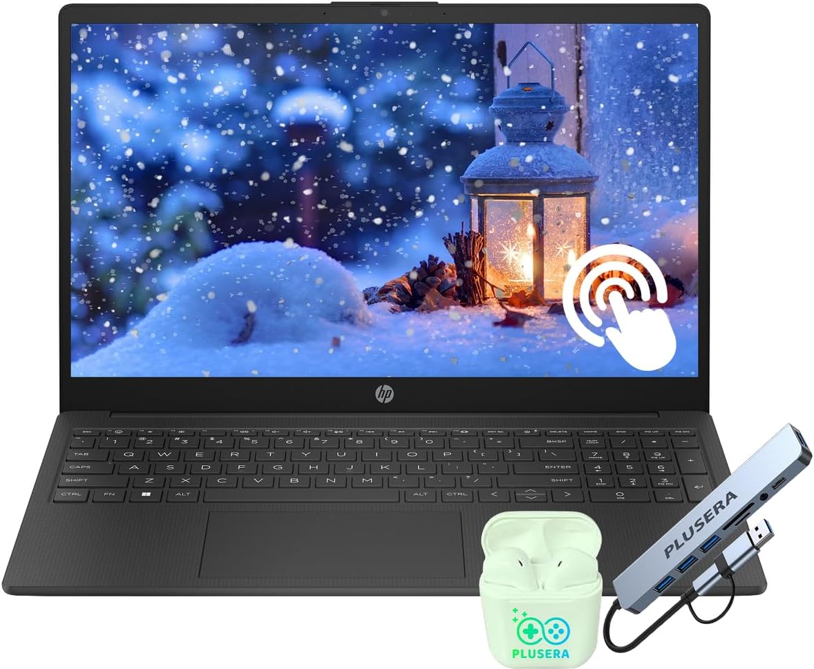 HP 15.6 FHD Touchscreen Laptop Computer  16GB RAM 256GB SSD  8-Core AMD Ryzen 7  Windows 11  Copilot AI-Ready  WiFi-6  PLUSERA Earphones & 8-in-1 Hub Included  Black
