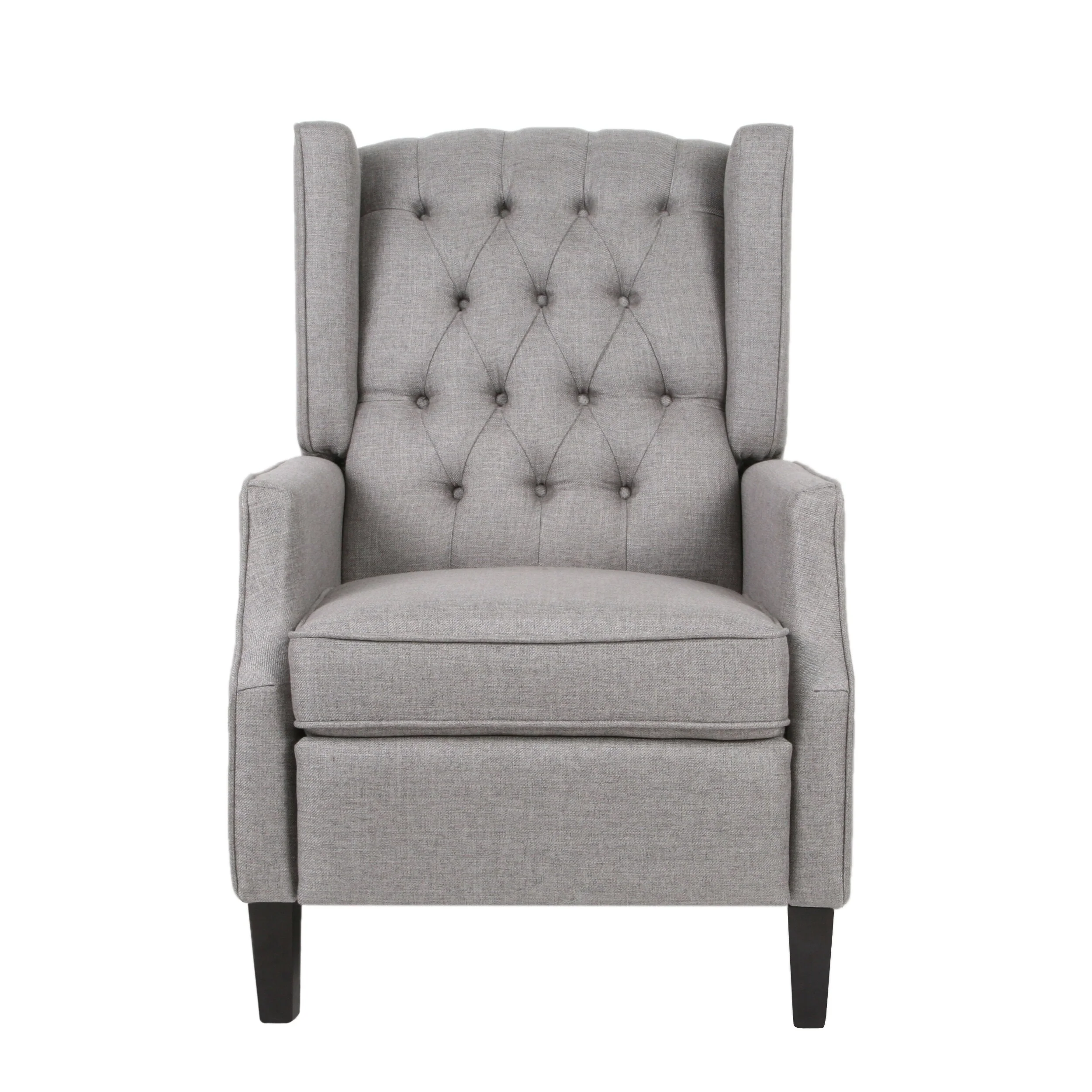 Grey Fabric Mid-Century Upholstered Wingback Push-Back Recliner with Footrest and Button-tufted Backrest