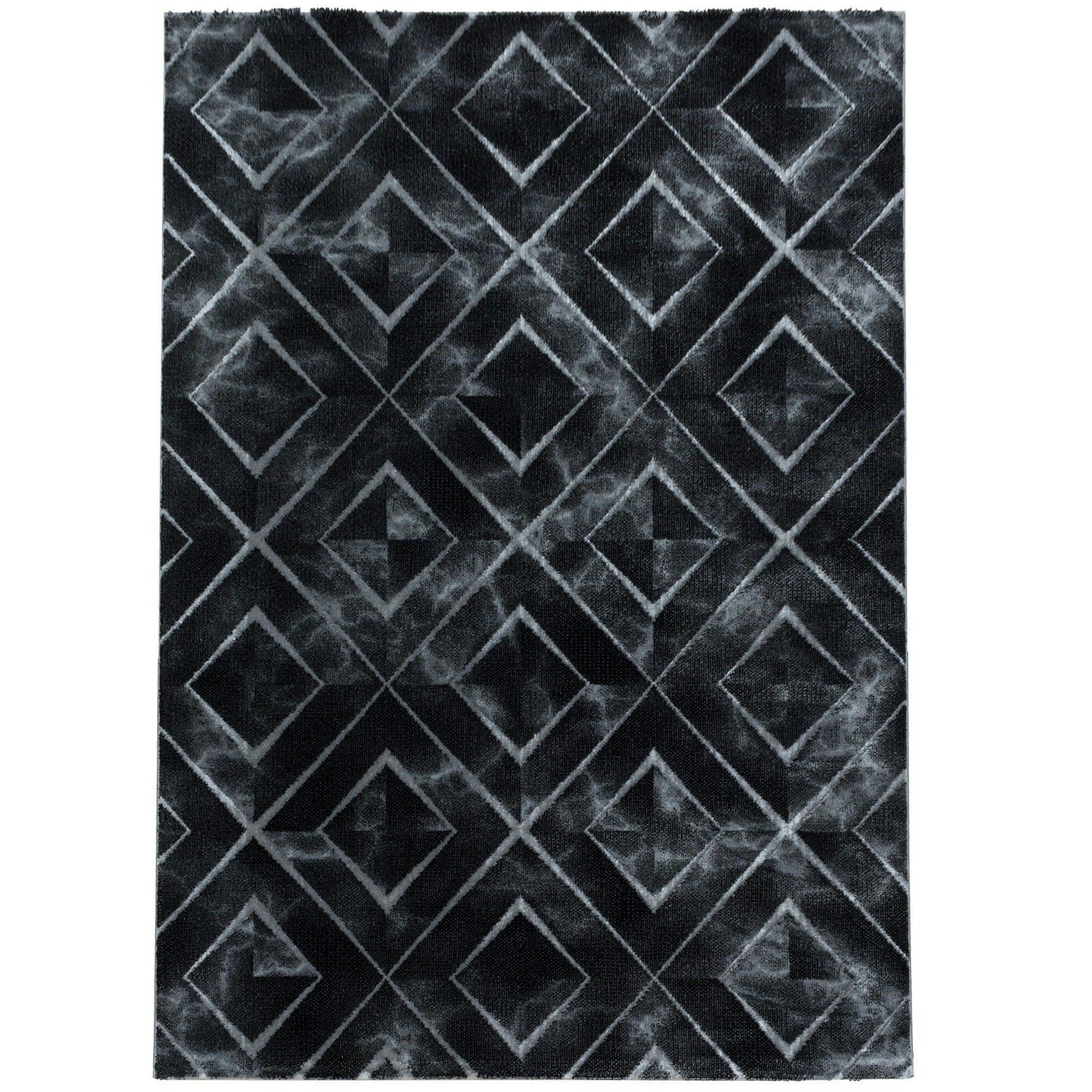 LOSA - Tapis marbre à losanges marbre noir et argenté 80x250cm